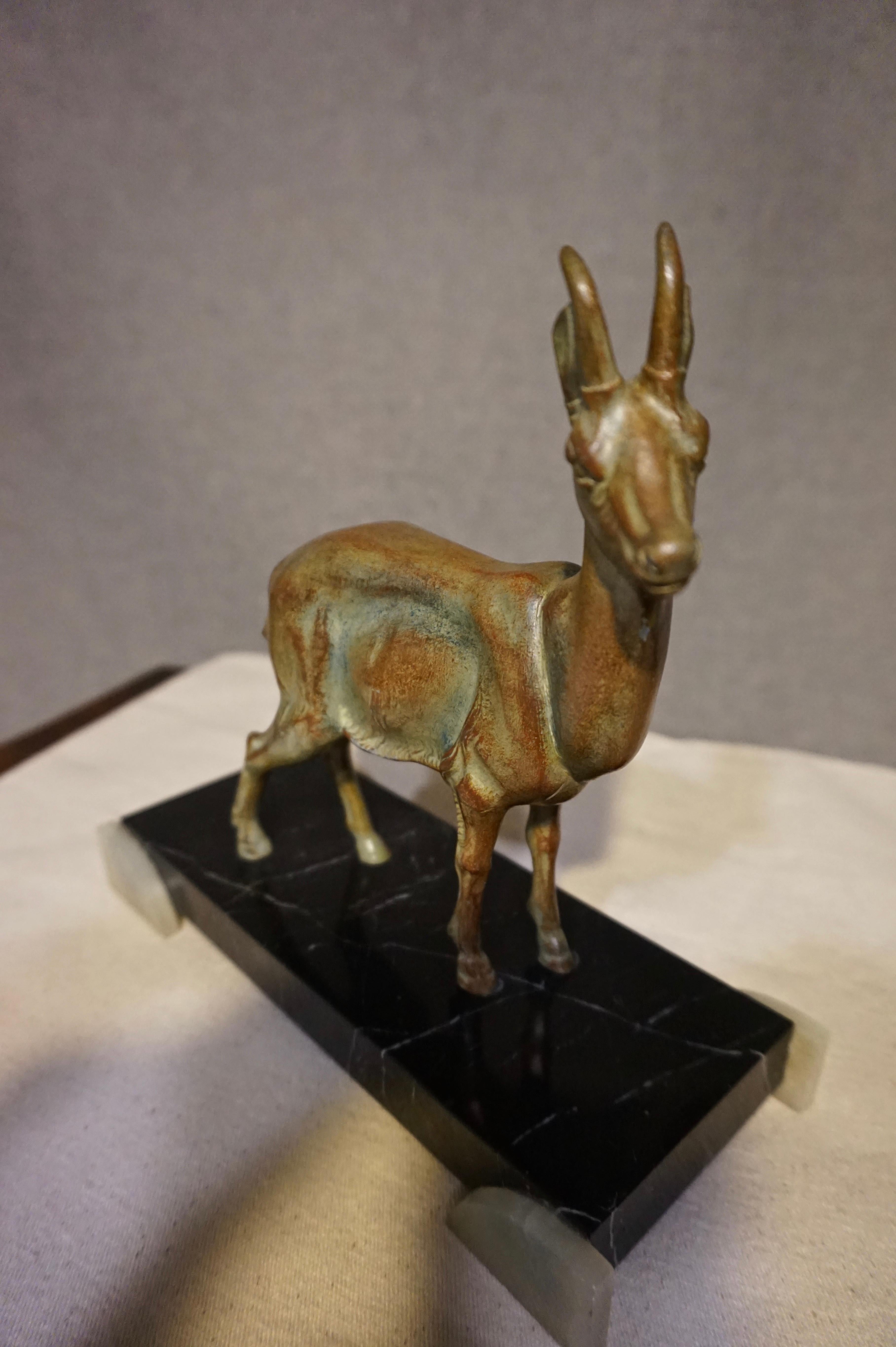 Art Deco Sculpture of Pronghorn Antelope Bronzed Deer Marble Base 2
