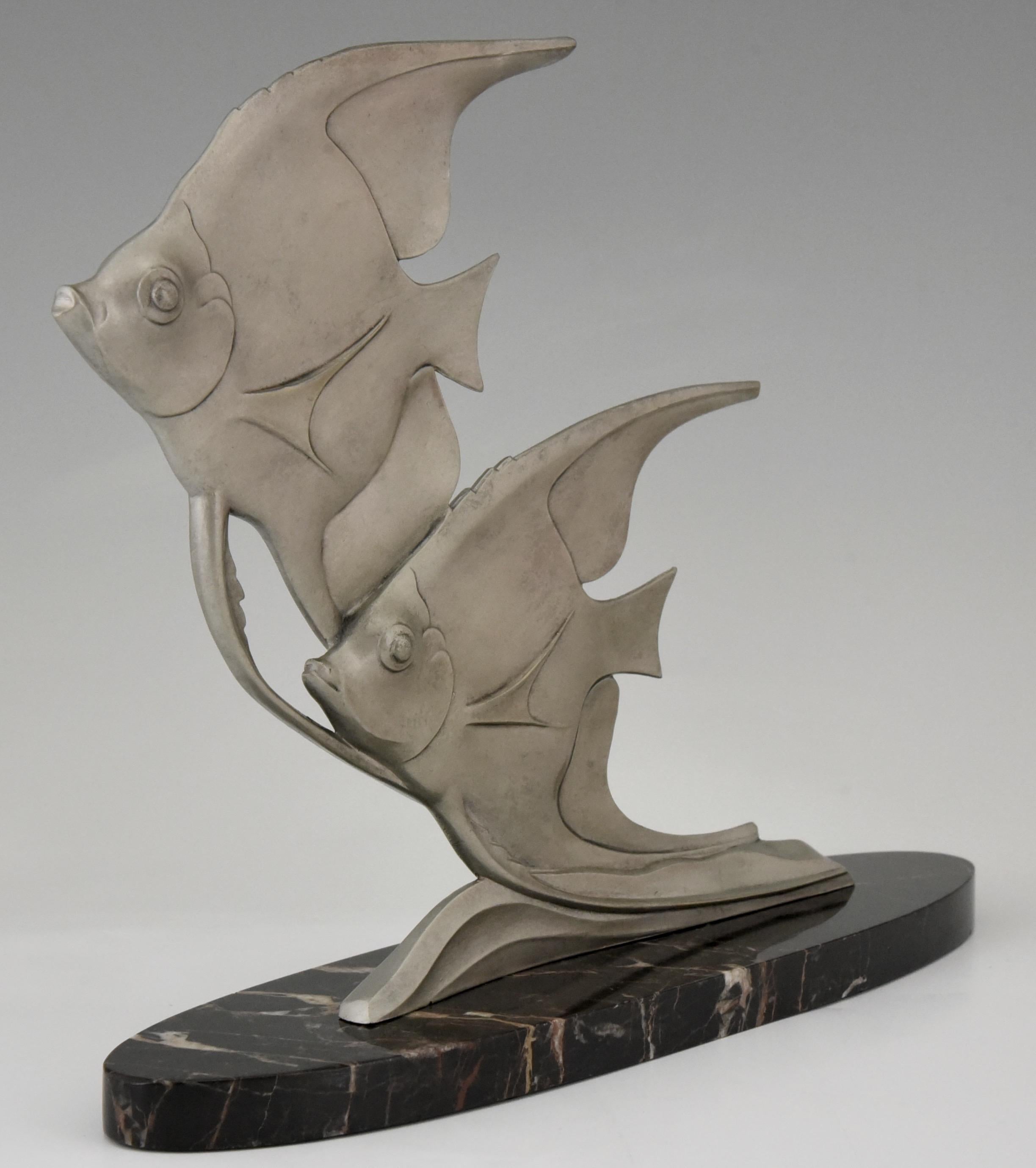 French Art Deco Sculpture of Two Angelfish M. Font, France, 1930