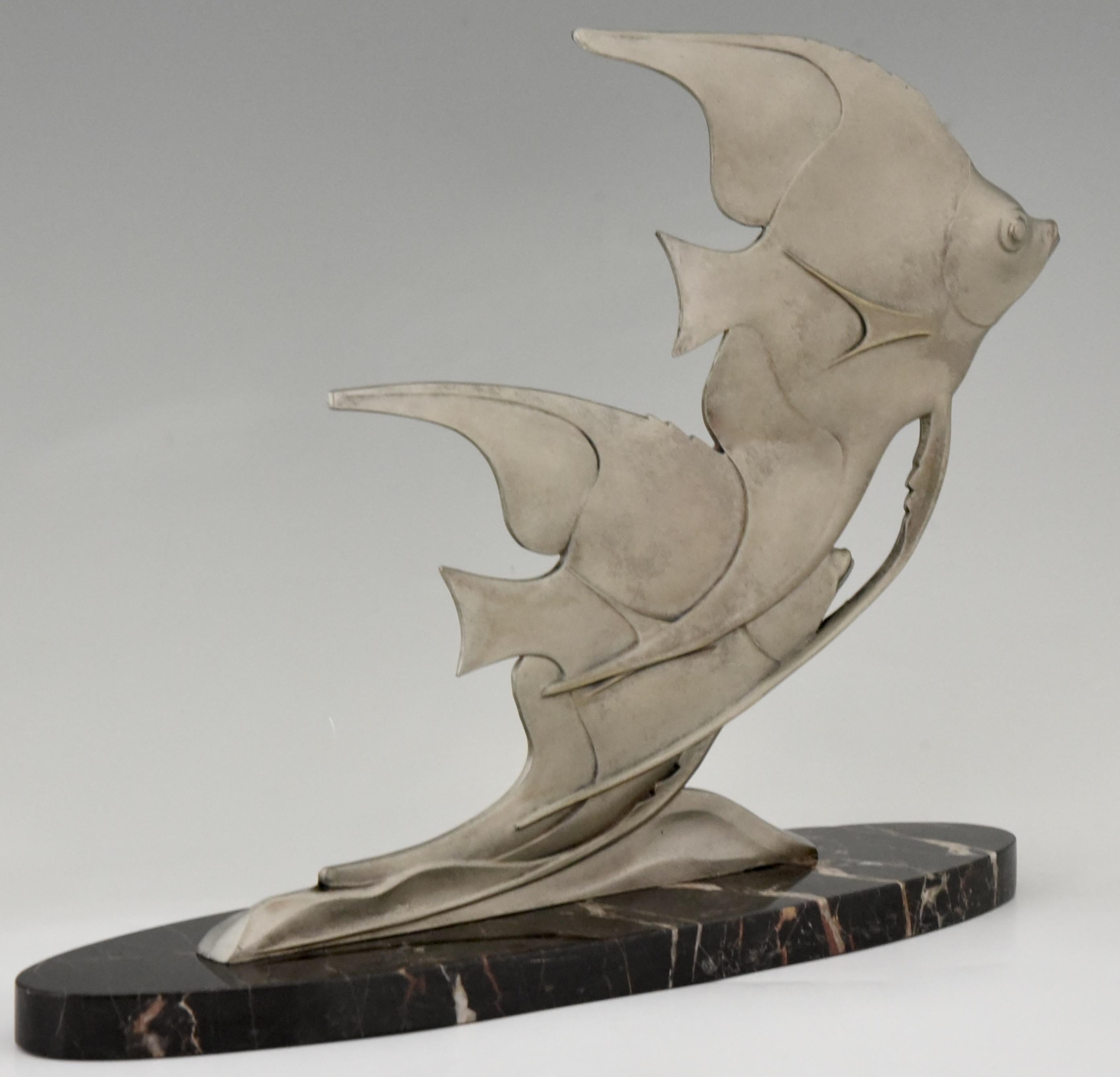 Metal Art Deco Sculpture of Two Angelfish M. Font, France, 1930