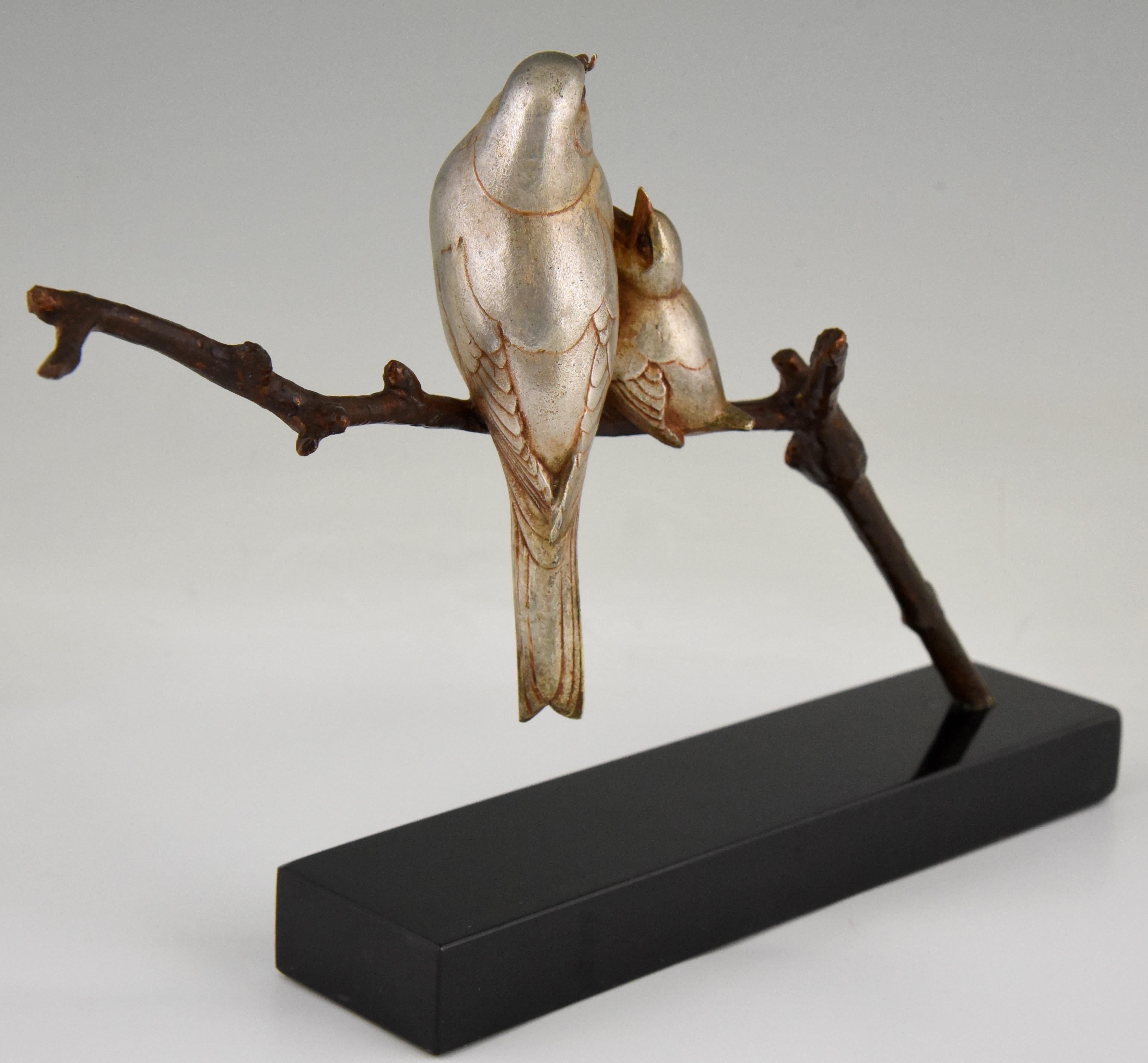 Belgian Black Marble Art Deco Sculpture of Two Birds André Vincent Becquerel France 1930