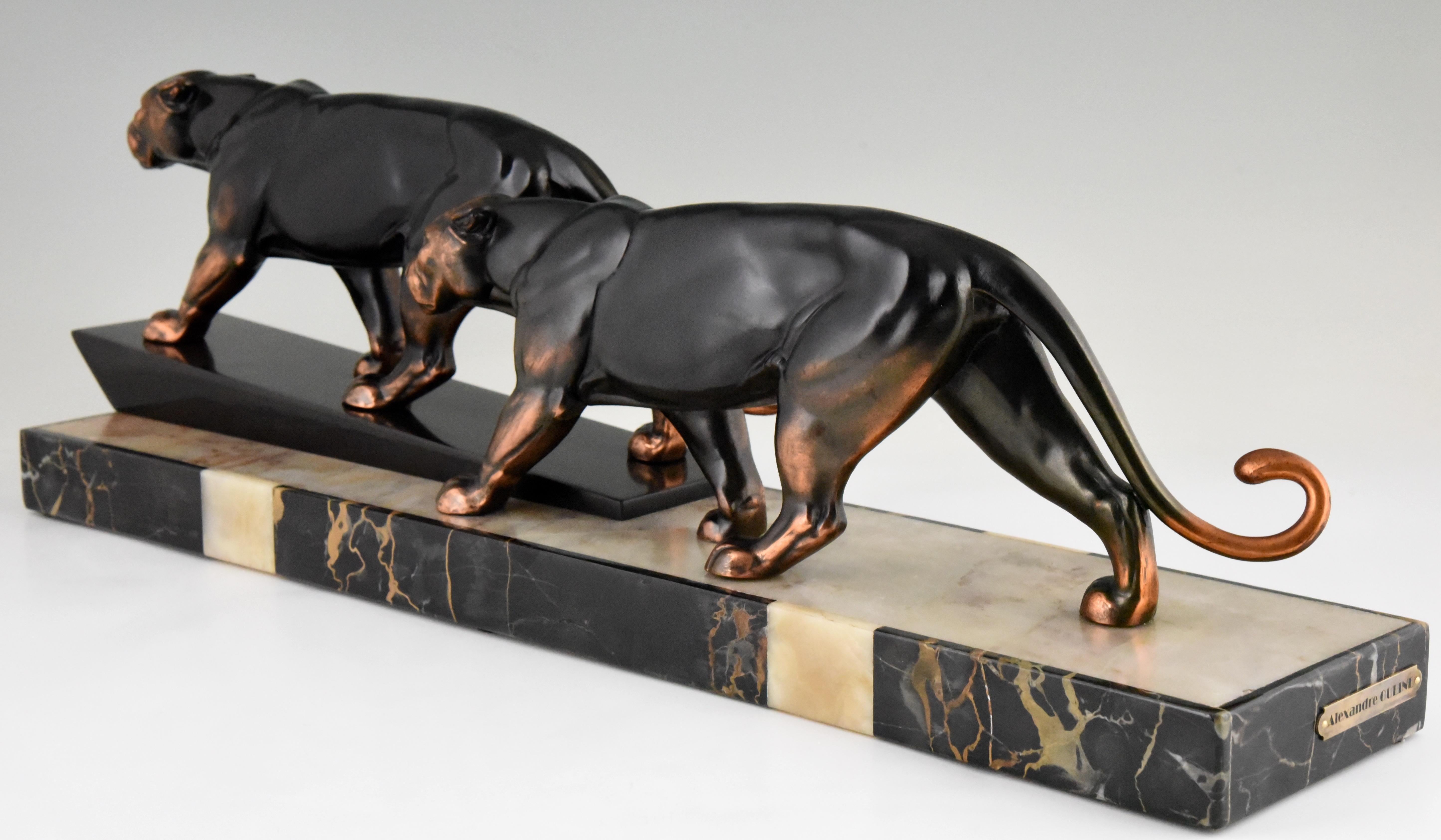 Art Deco Sculpture of Two Panthers Alexandre Ouline, France, 1930 2