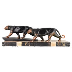 Art Deco Sculpture of Two Panthers Alexandre Ouline, France, 1930