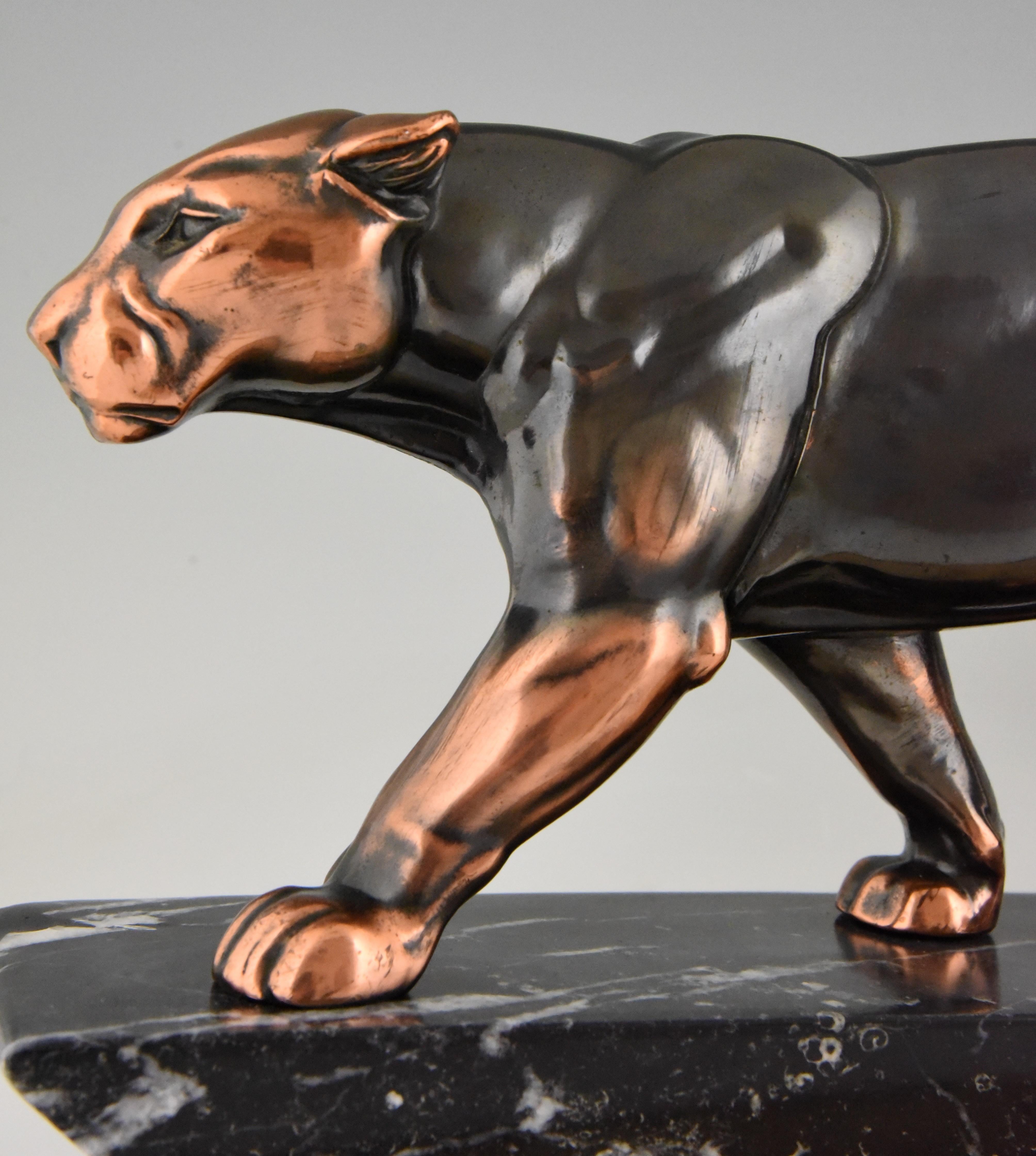 Art Deco Sculpture of Two Panthers by Alexandre Ouline, France, 1930 3