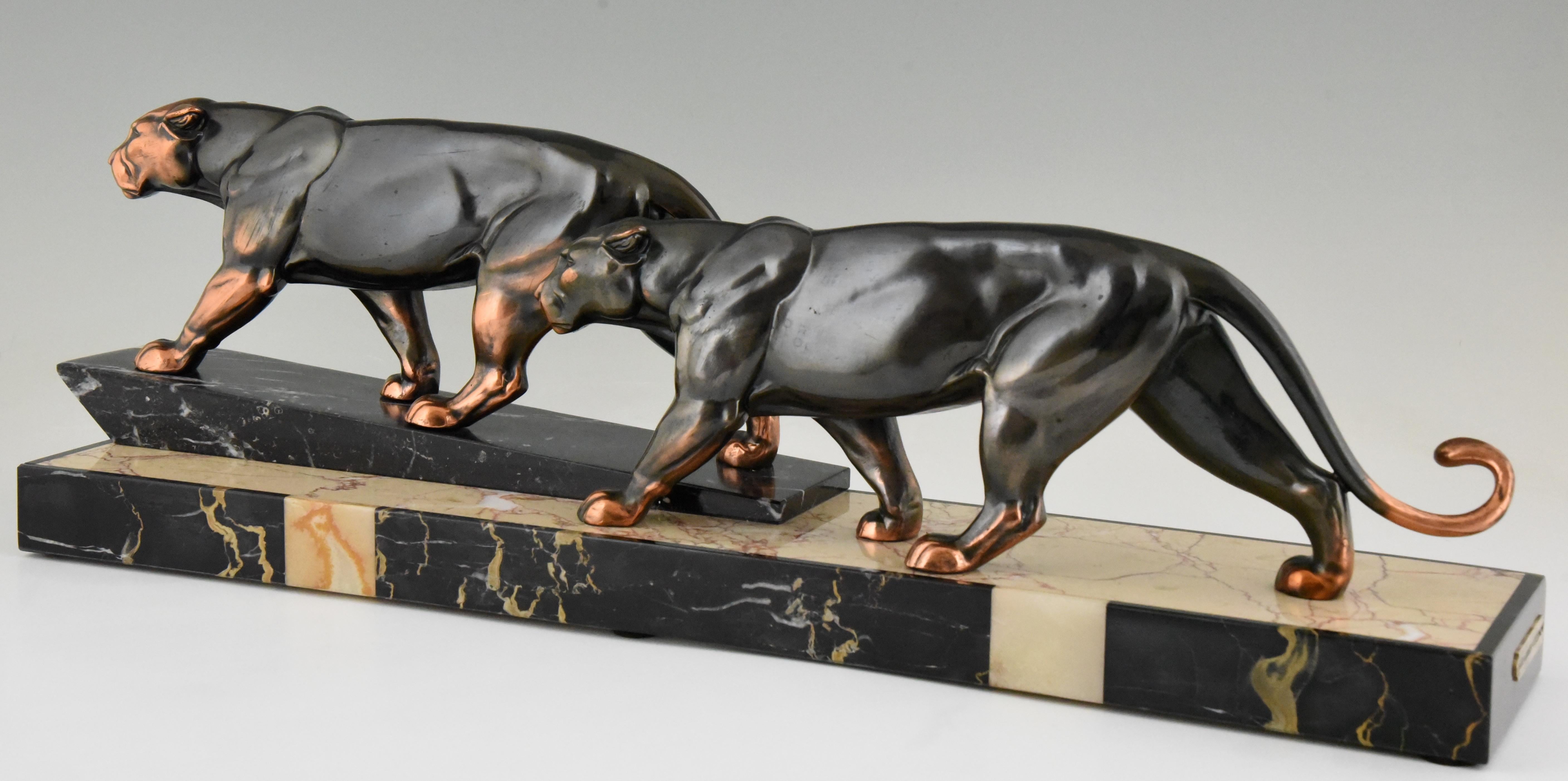 Art Deco Sculpture of Two Panthers by Alexandre Ouline, France, 1930 1
