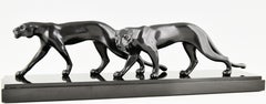 Art Deco sculpture of two panthers by M. Font, France 1930