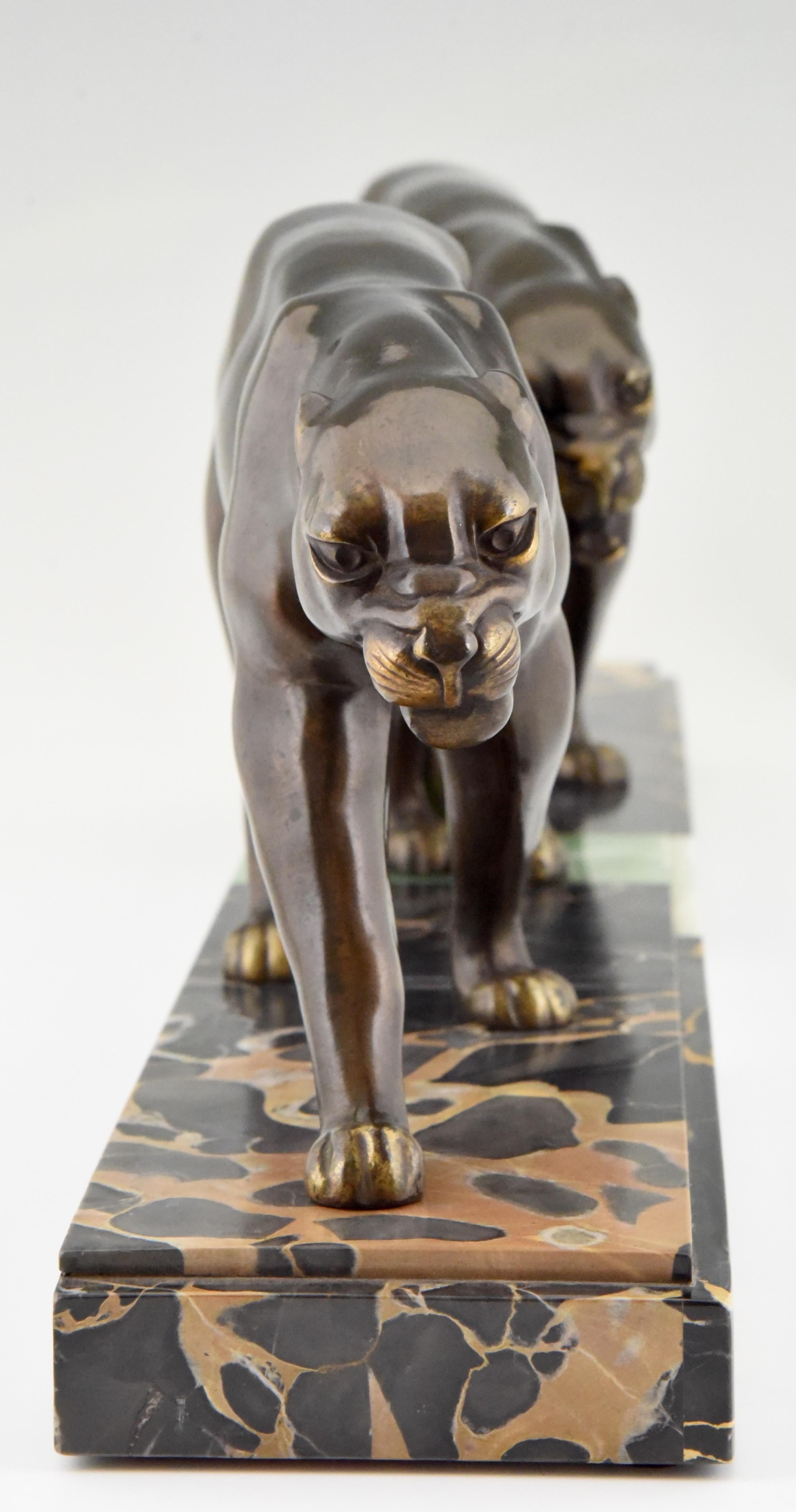 French Art Deco Sculpture of Two Panthers Louis Albert Carvin, France, 1930