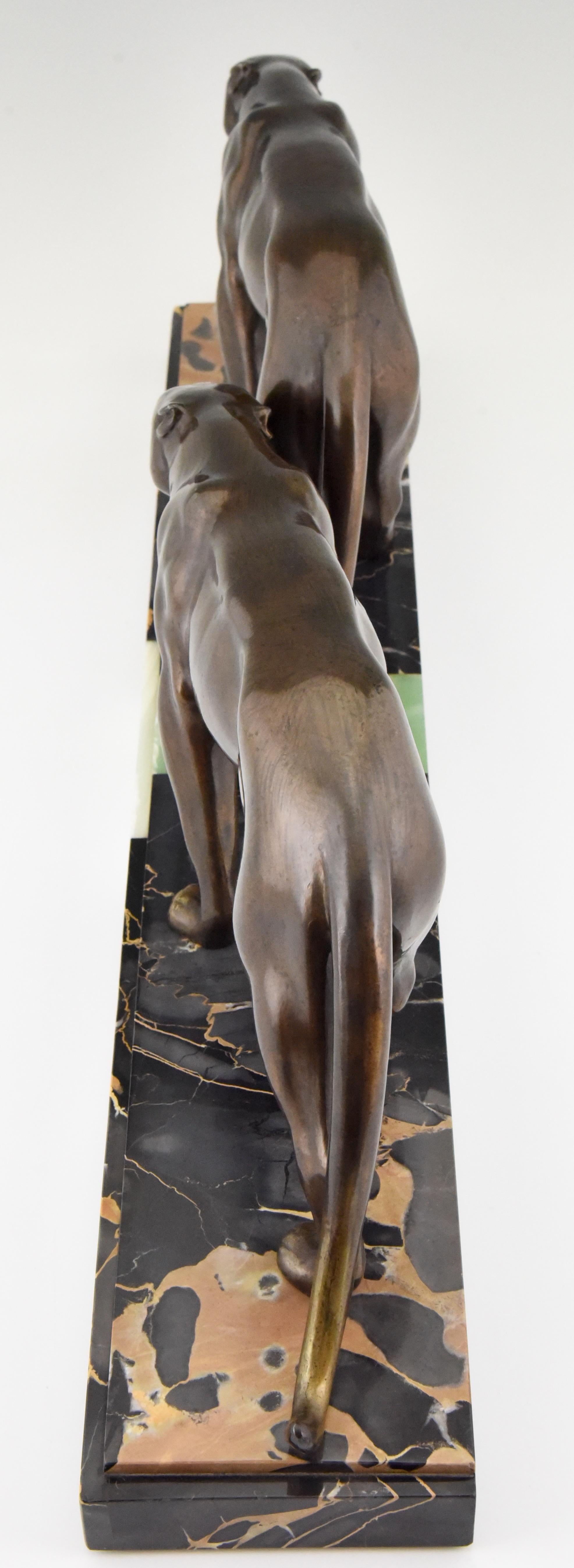 Metal Art Deco Sculpture of Two Panthers Louis Albert Carvin, France, 1930