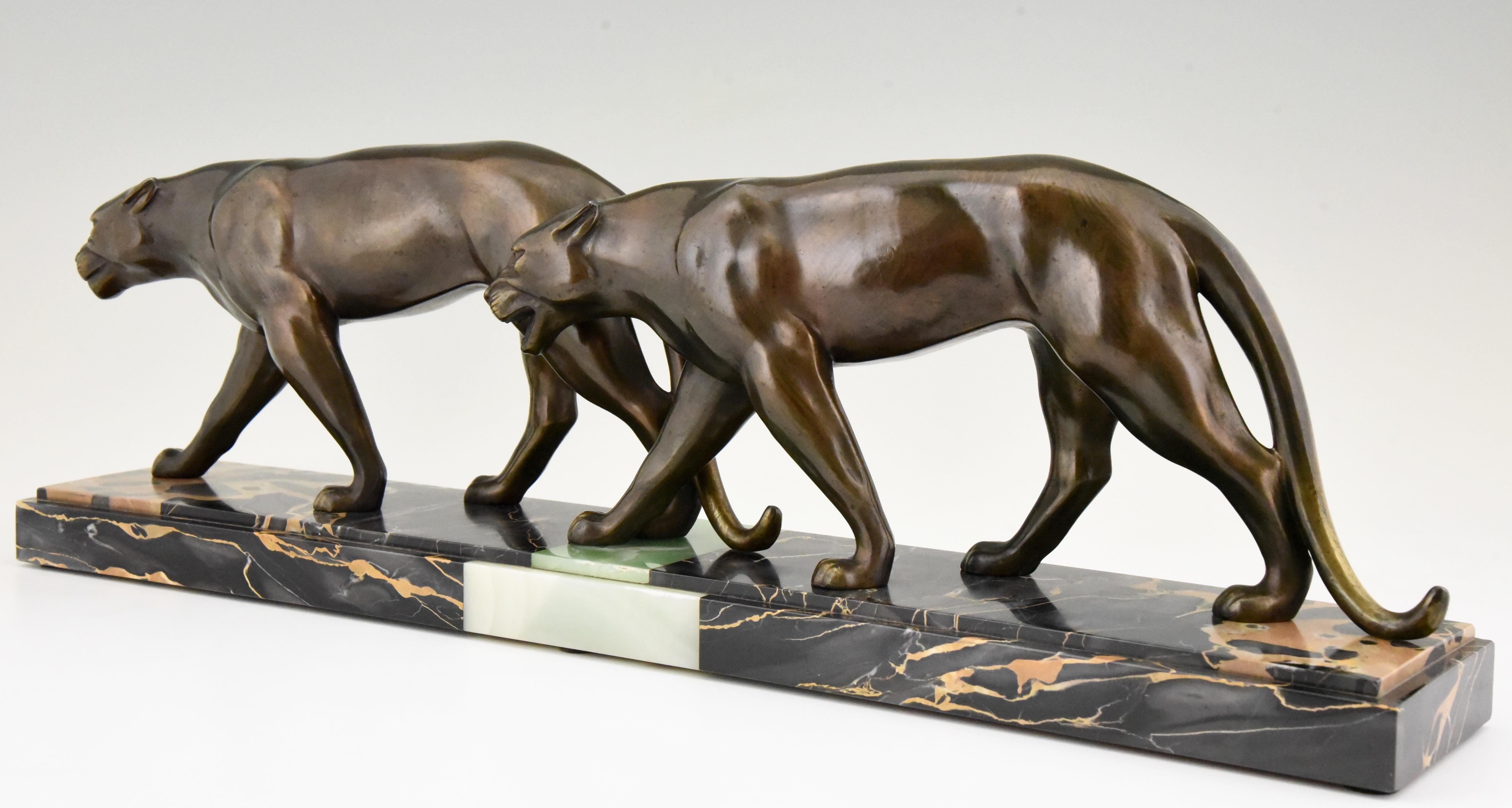 Art Deco Sculpture of Two Panthers Louis Albert Carvin, France, 1930 1