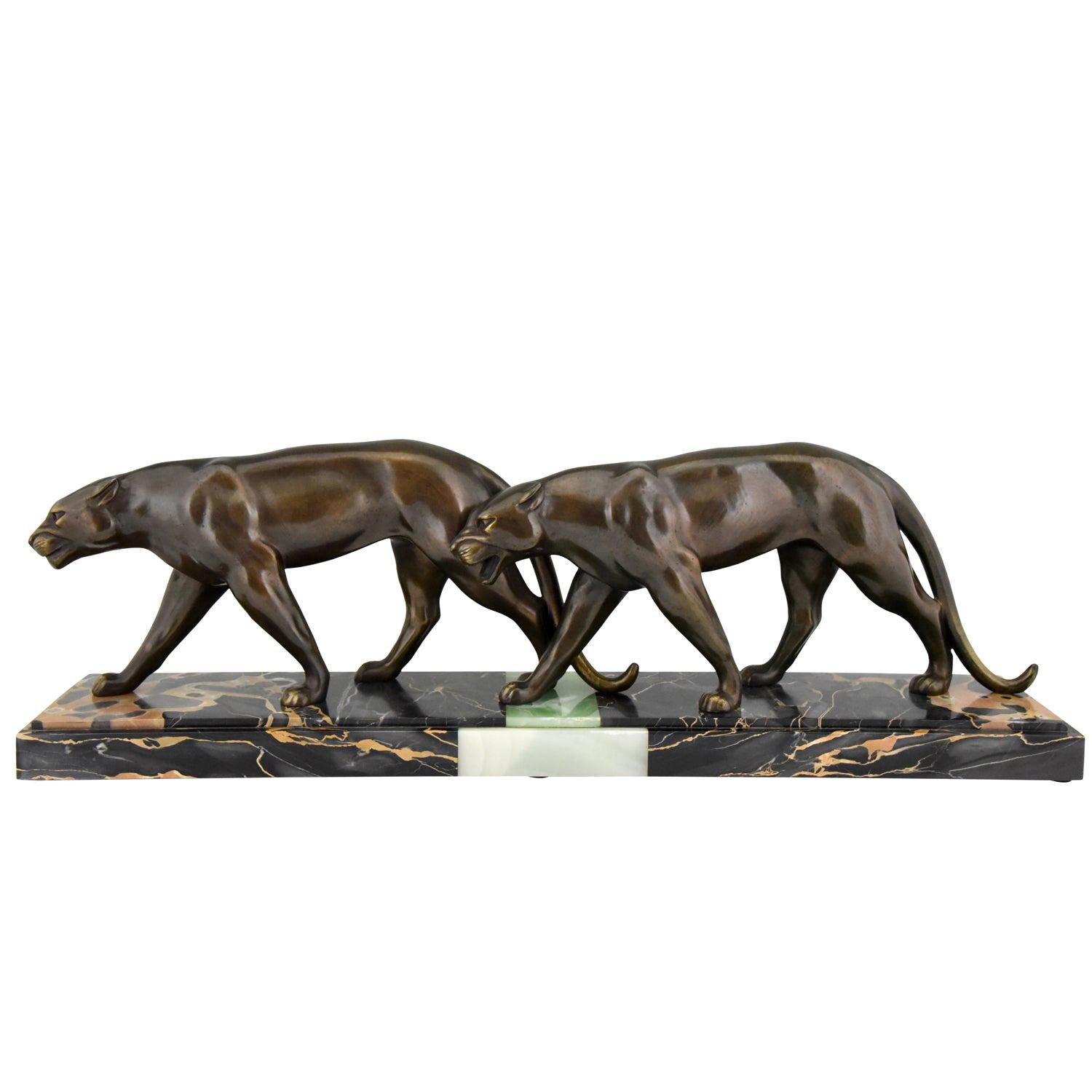 Art Deco Sculpture of Two Panthers Louis Albert Carvin, France, 1930