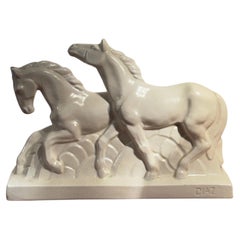 Art Deco Sculpture of Two Running Horses, by Diaz, France, 1920