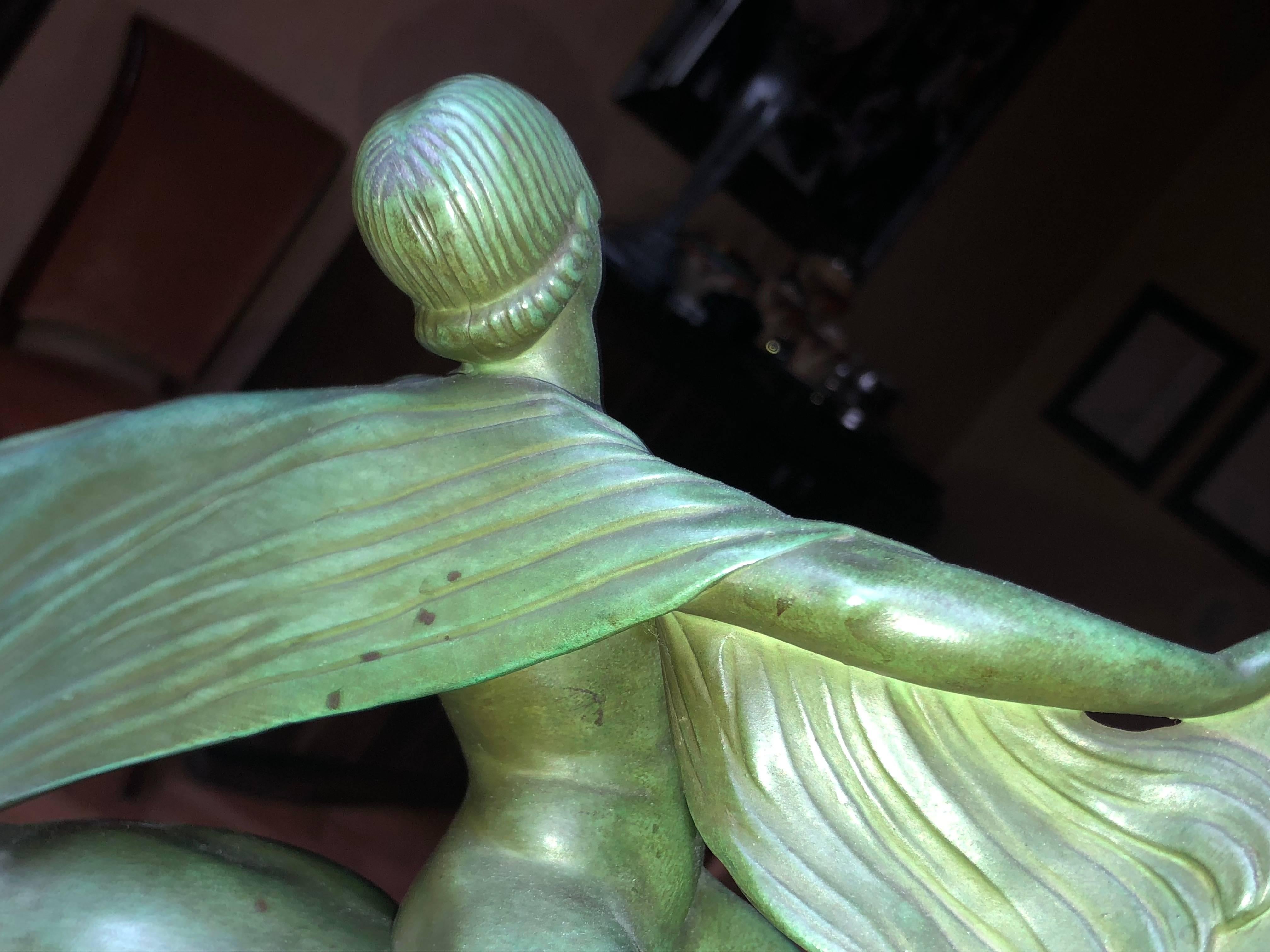 Sculpture Art Déco d'une femme sur un cheval par Charles de Le Verrier 1
