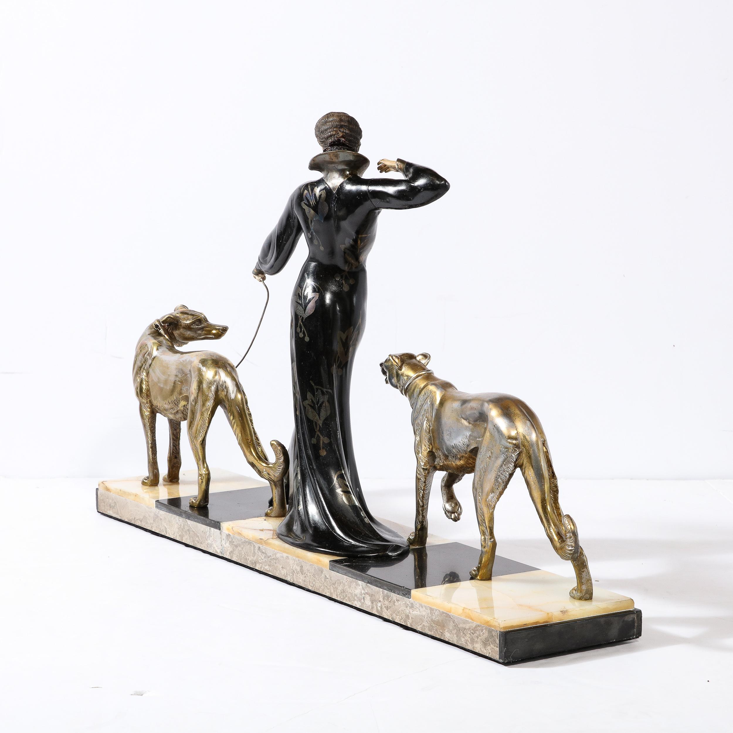 Art Deco Sculpture of Woman Walking Borzois Signed G.Gori for Etling, Paris  For Sale 7