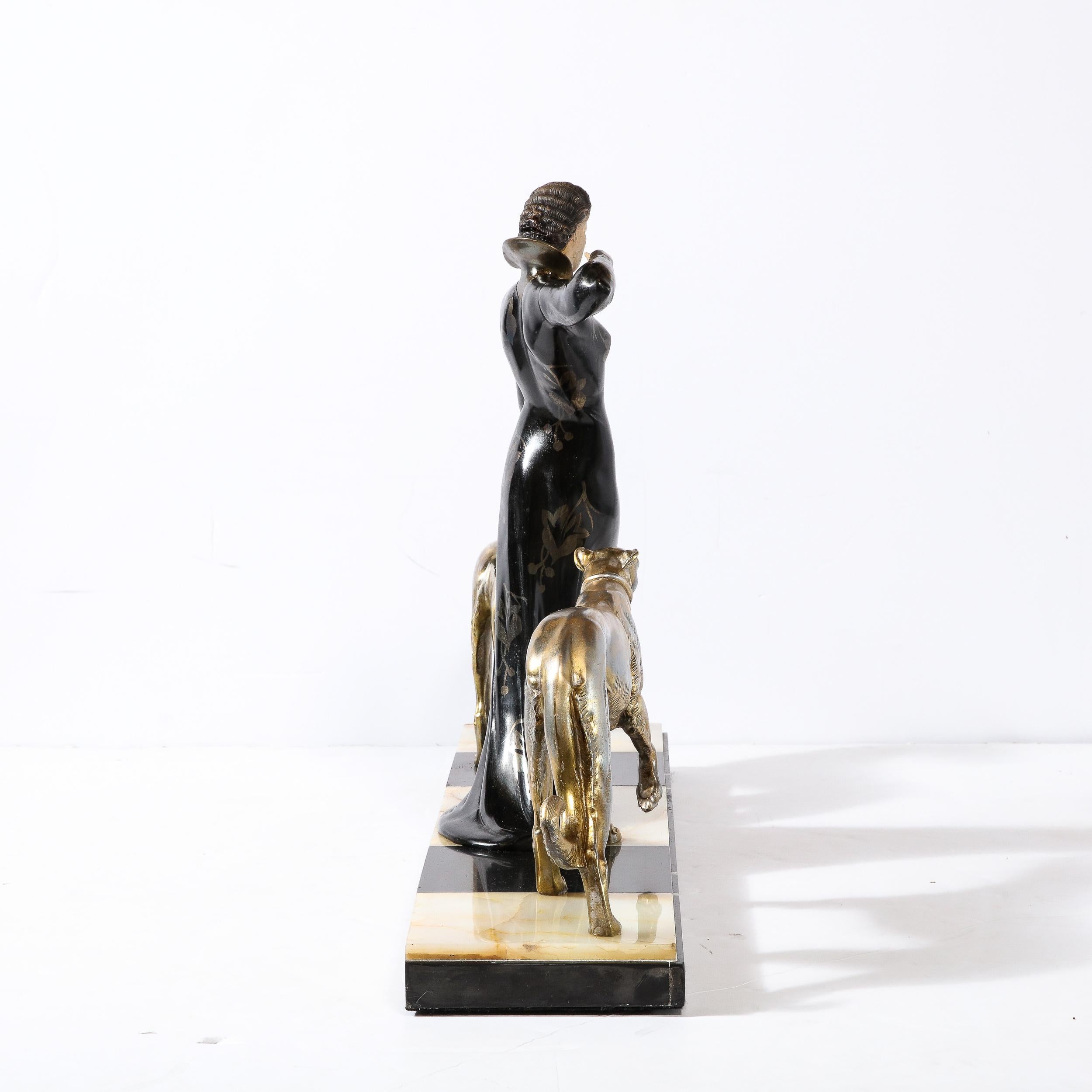 Art Deco Sculpture of Woman Walking Borzois Signed G.Gori for Etling, Paris  For Sale 8