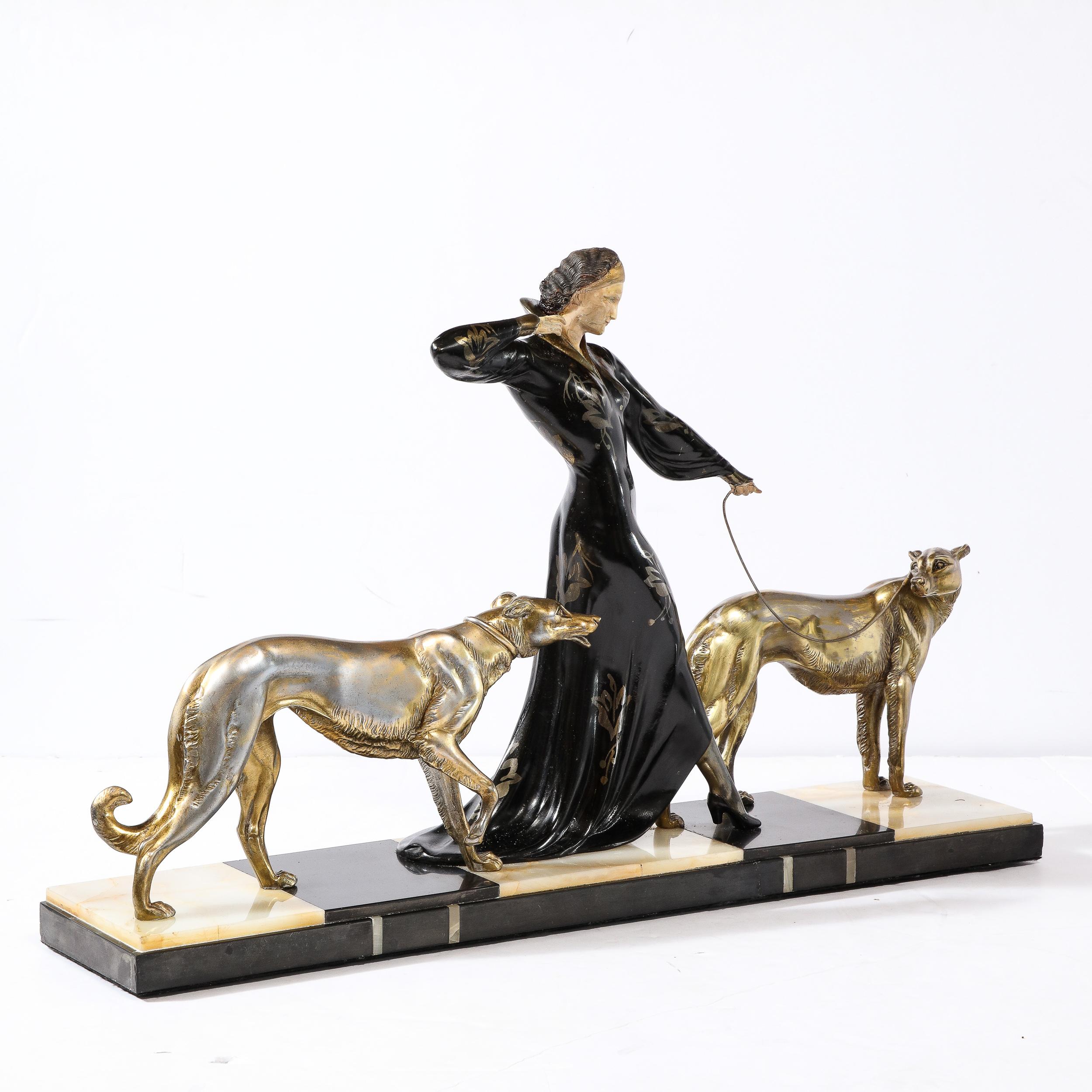 Art Deco Sculpture of Woman Walking Borzois Signed G.Gori for Etling, Paris 9