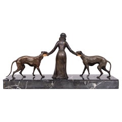 Art Deco Sculpture of Woman with Greyhounds 1920/30s France
