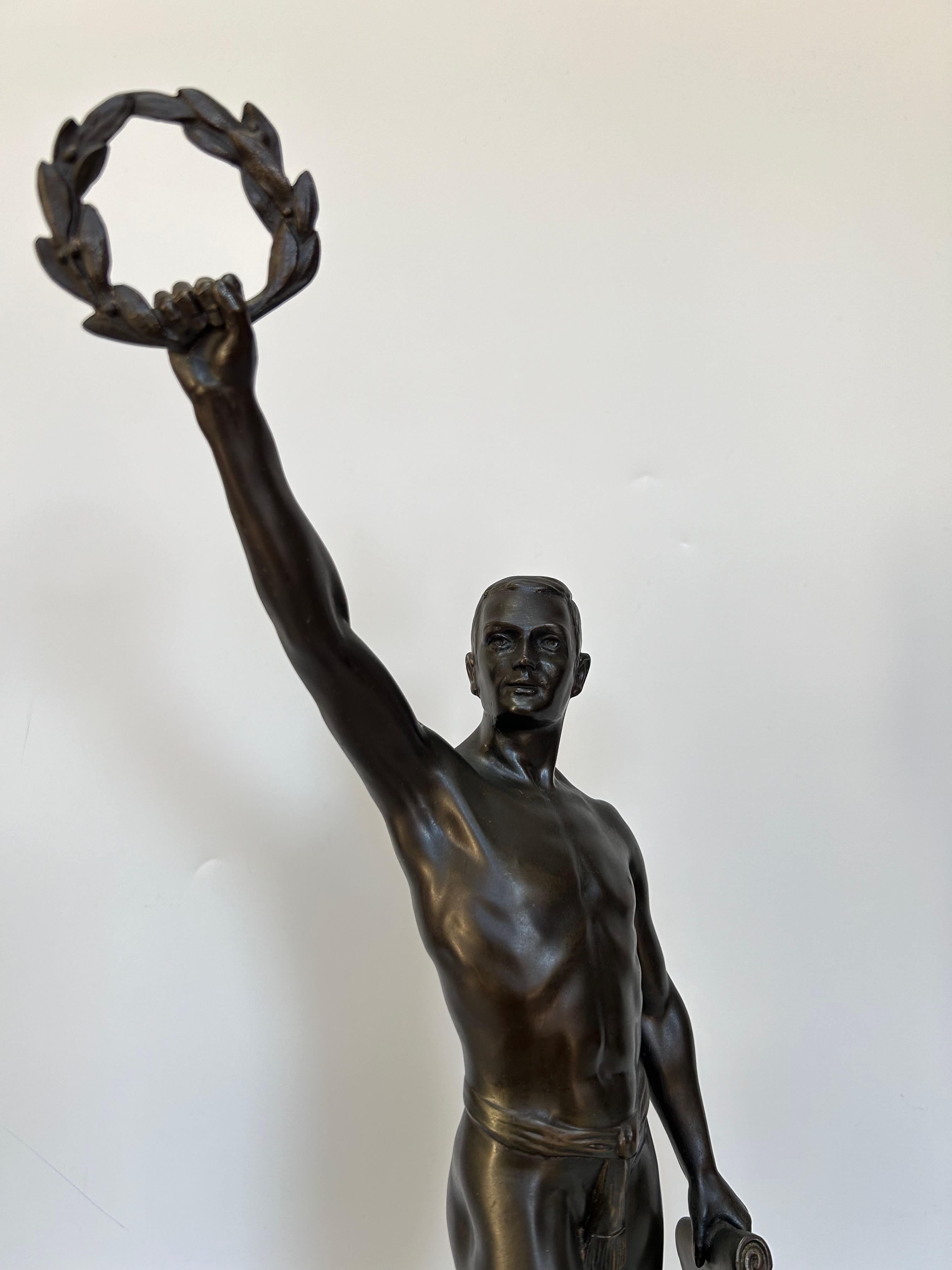 Early 20th Century Art Deco Sculpture Olympic Salute For Sale