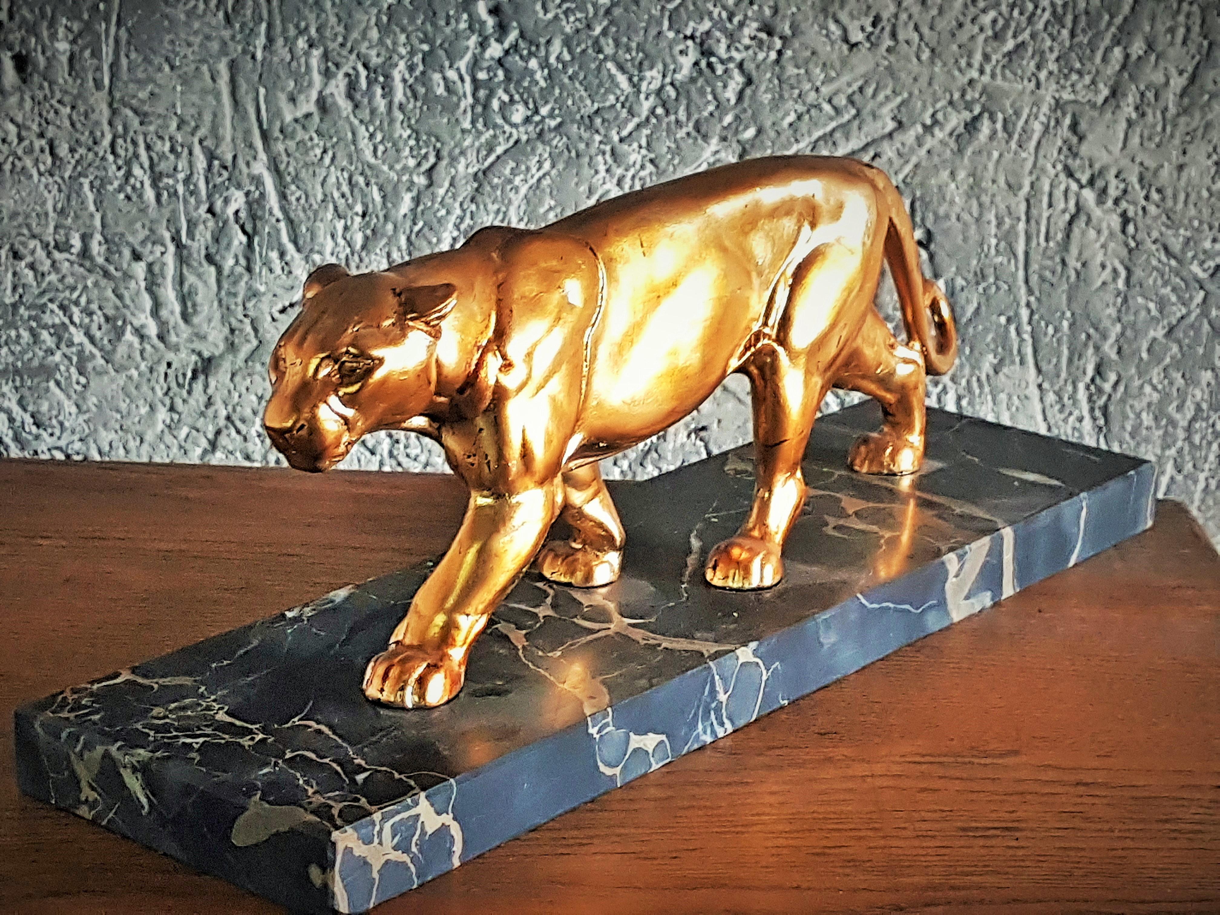 Art Deco Sculpture Panther on Marble Base, France, 1935 4