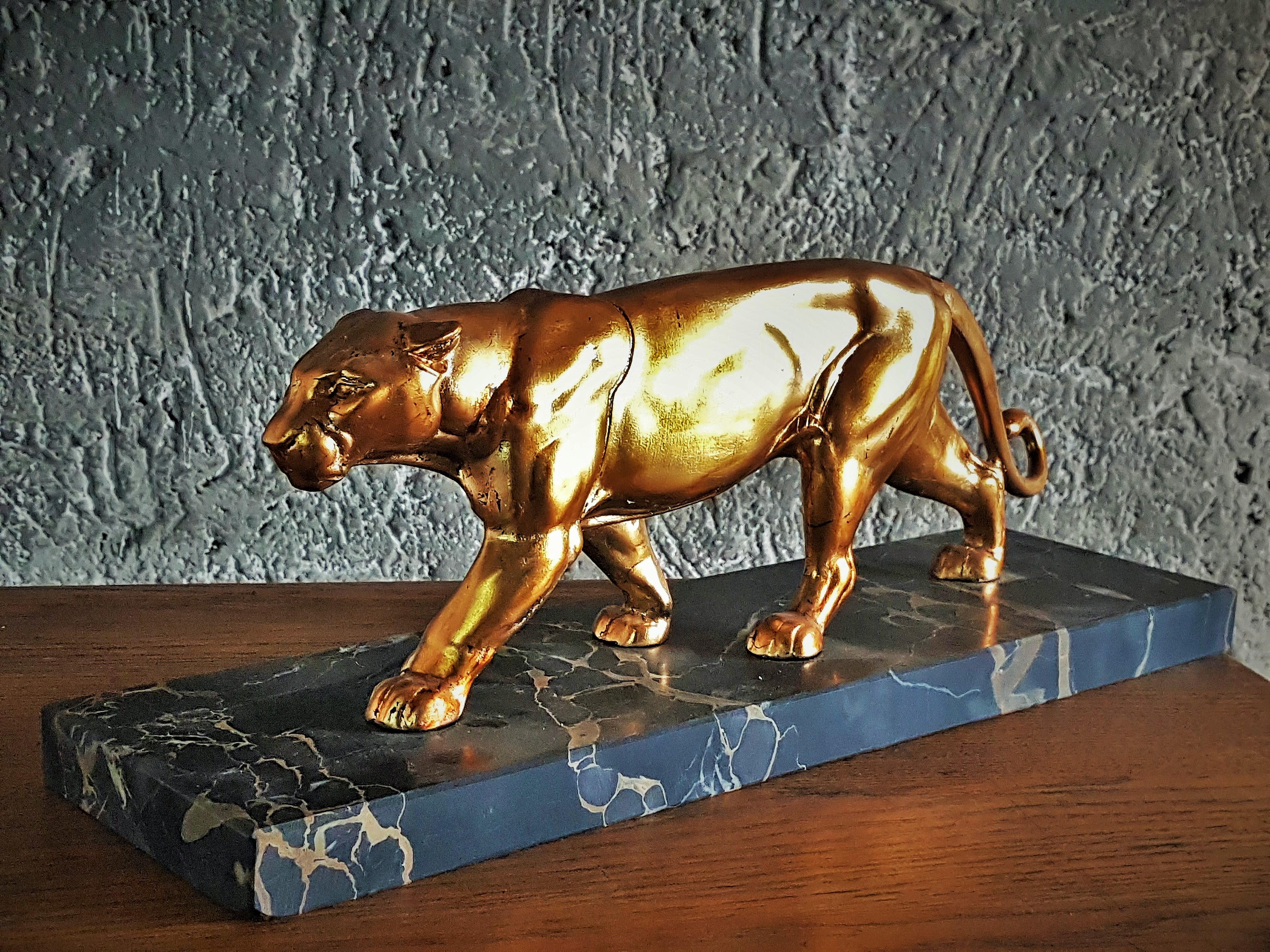 Art Deco Sculpture Panther on Marble Base, France, 1935 5