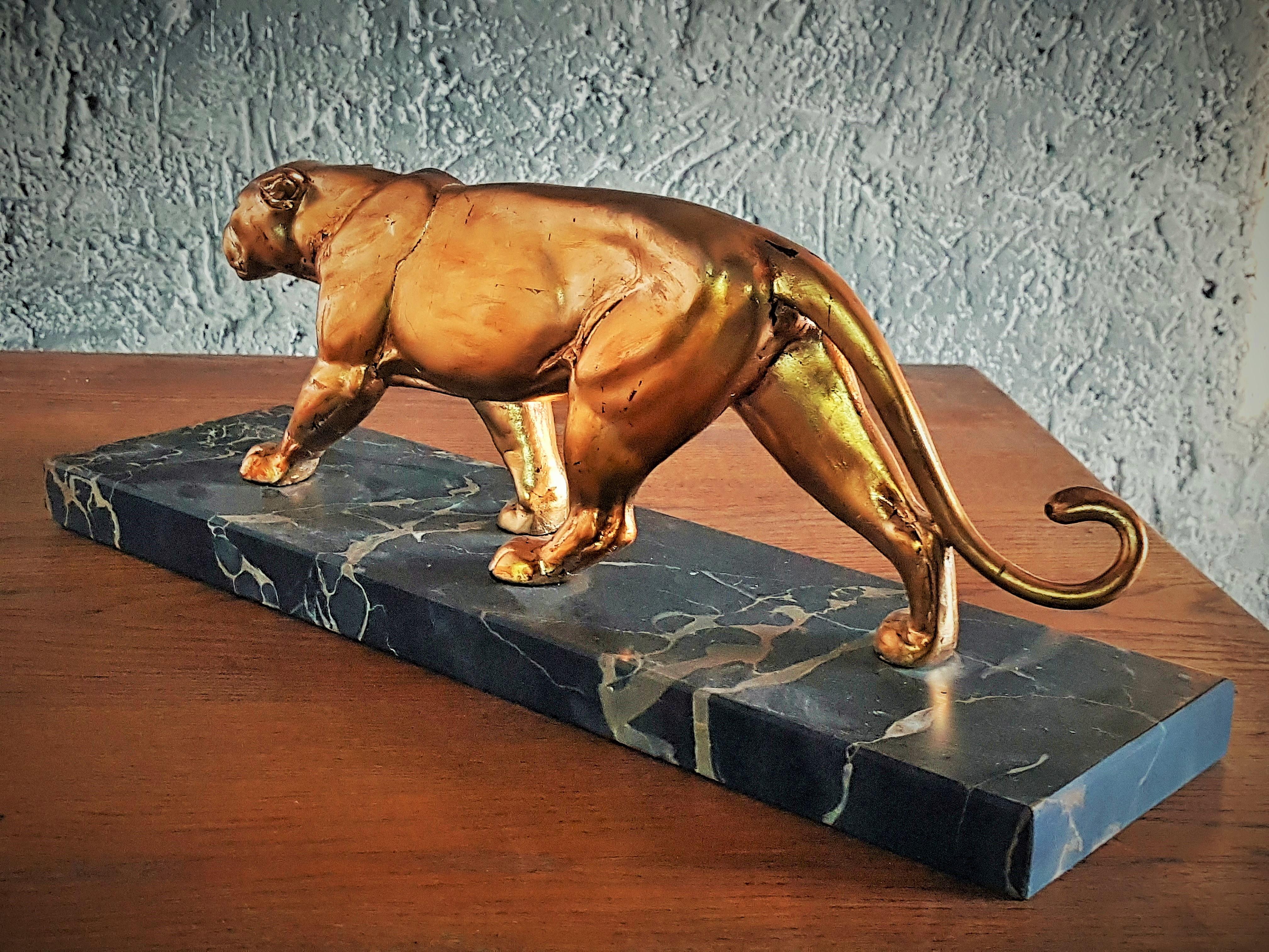 Art Deco Sculpture Panther on Marble Base, France, 1935 7