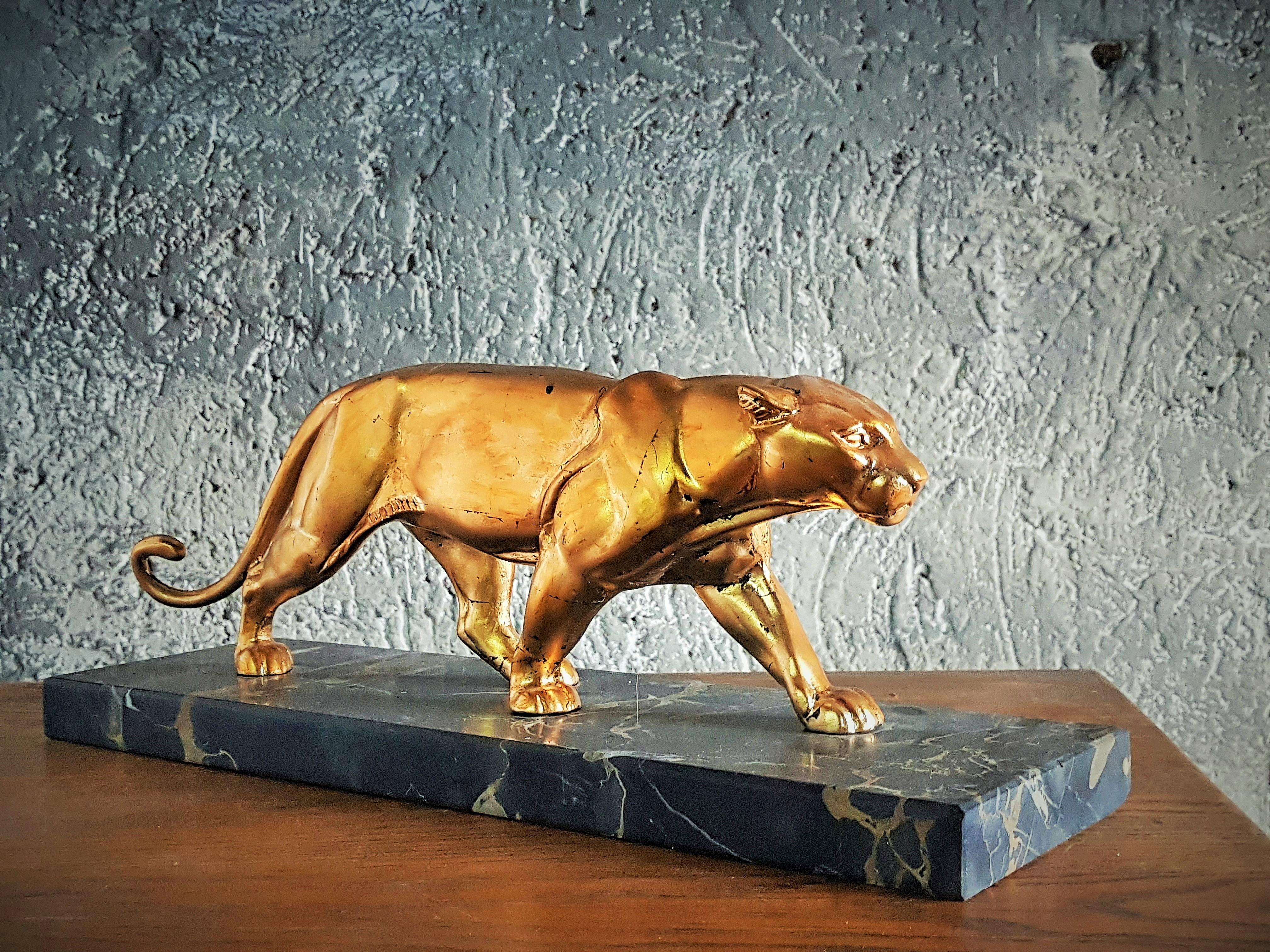 Art Deco Sculpture Panther on Marble Base, France, 1935 12