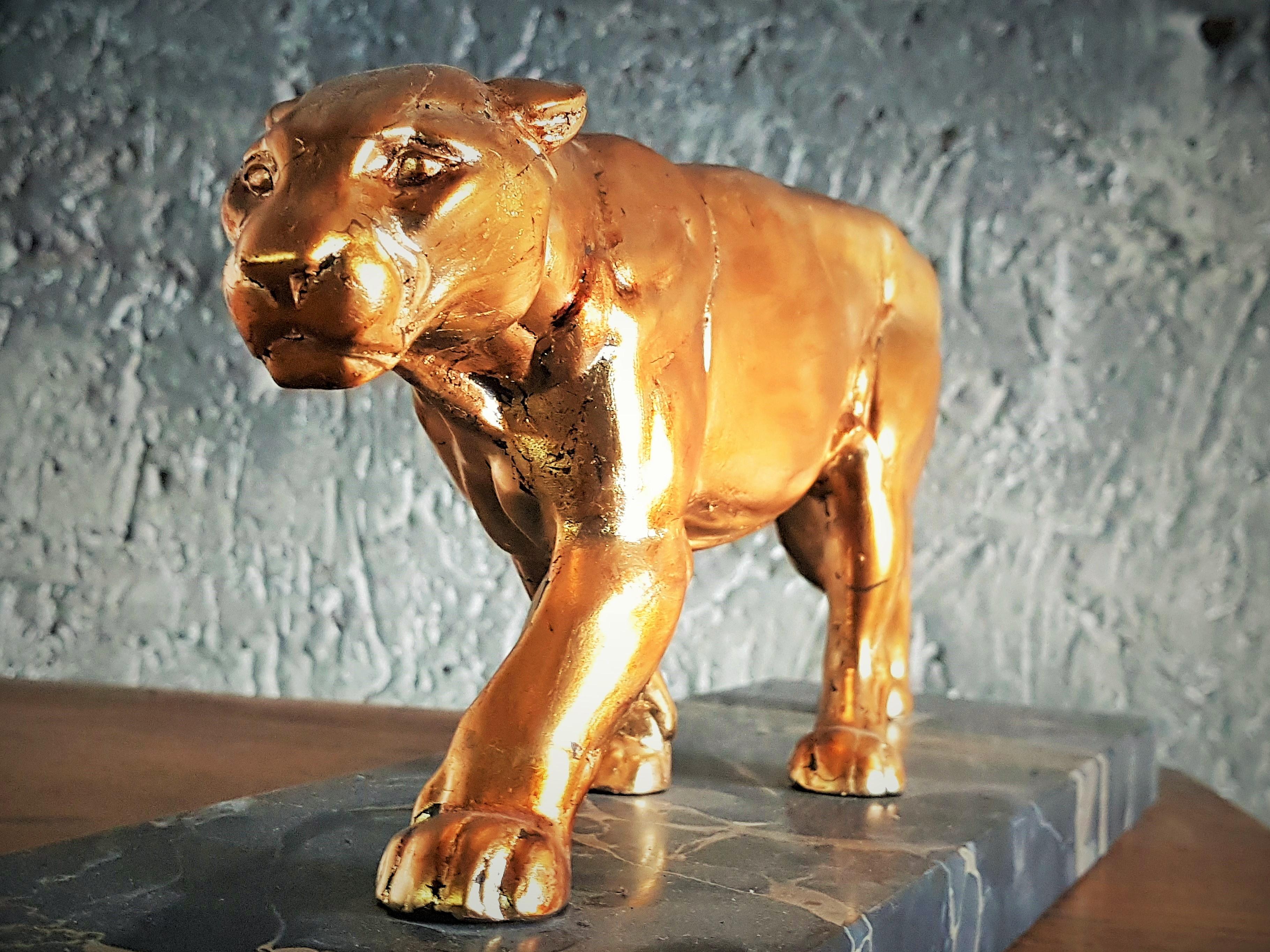 Art Deco Sculpture Panther on Marble Base, France, 1935 In Good Condition In Saarbruecken, DE