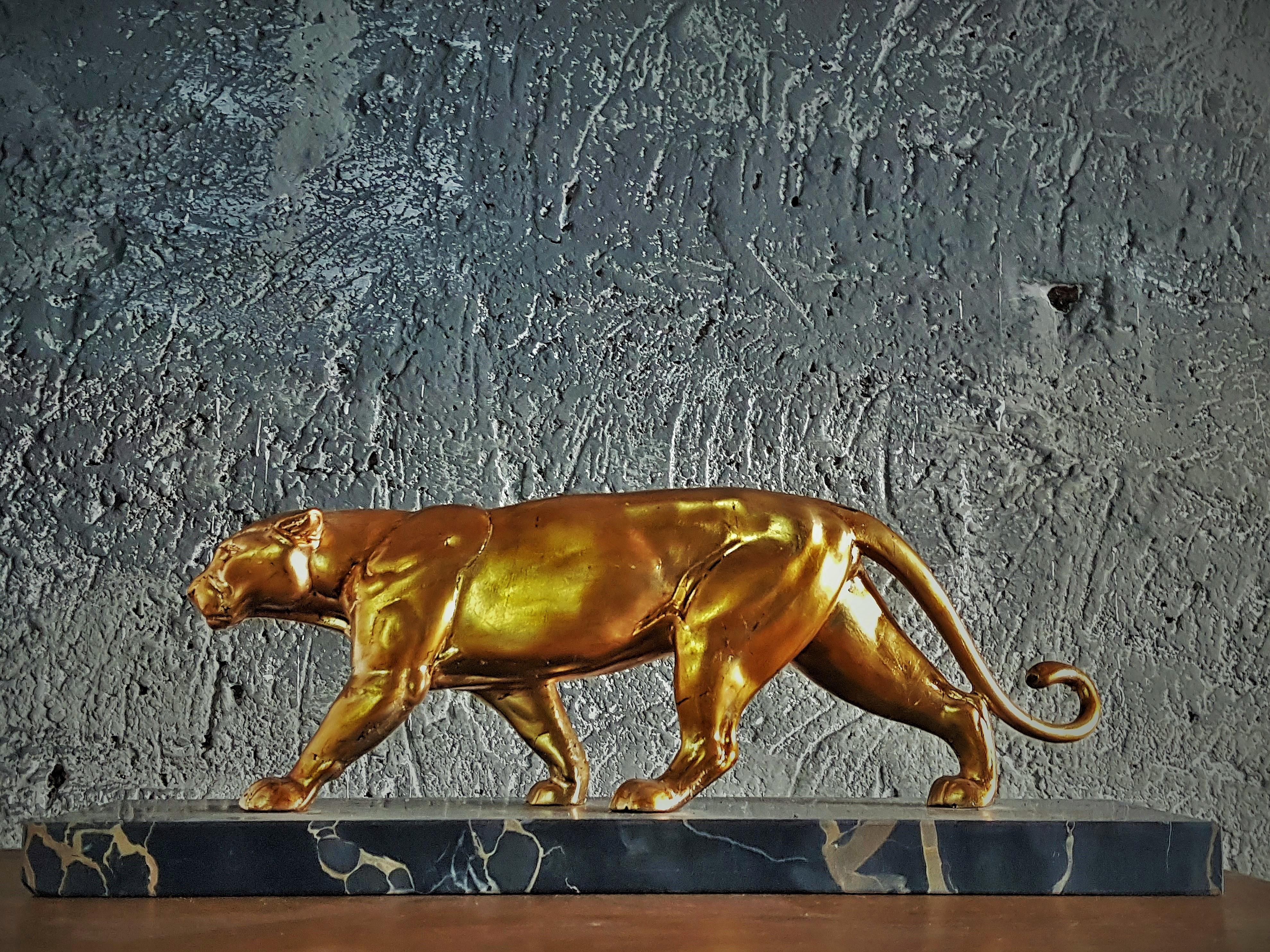 Art Deco Sculpture Panther on Marble Base, France, 1935 1