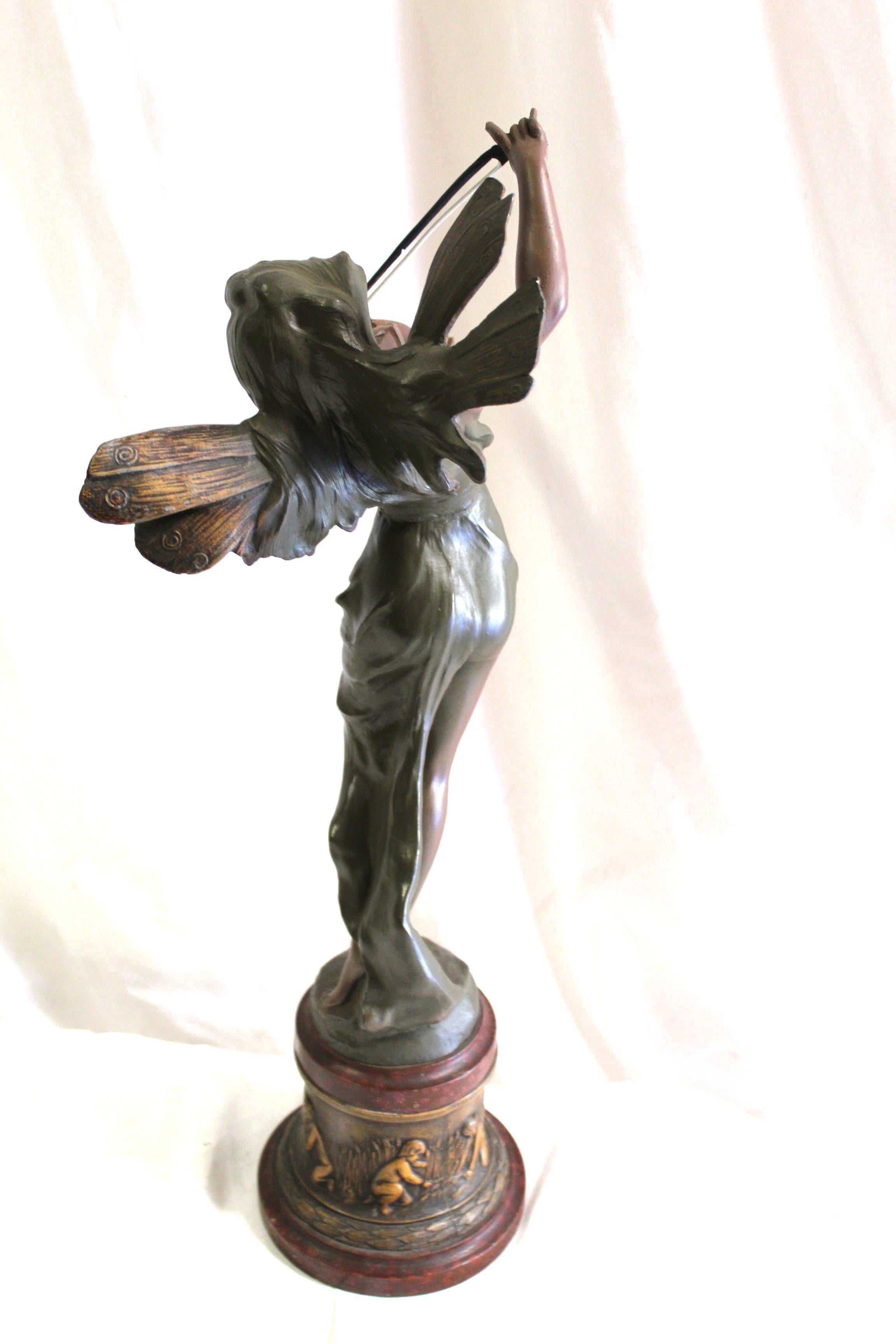 Early 20th Century Art Deco Sculpture , Pixy w Violin ,  Antique   For Sale