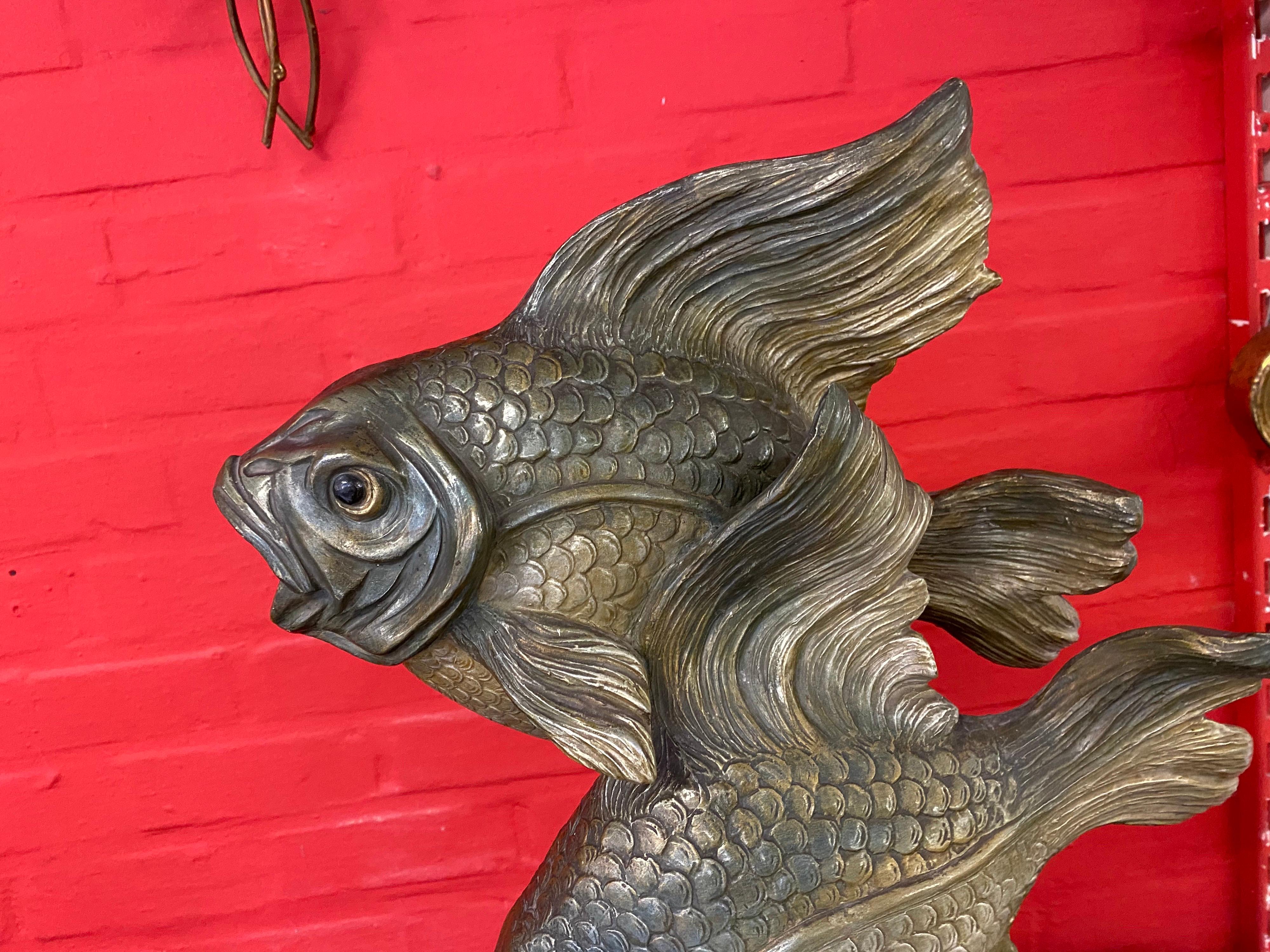 Art Deco Sculpture, Representing 2 Terracotta Fish on a Macassar Base circa 1930 For Sale 4