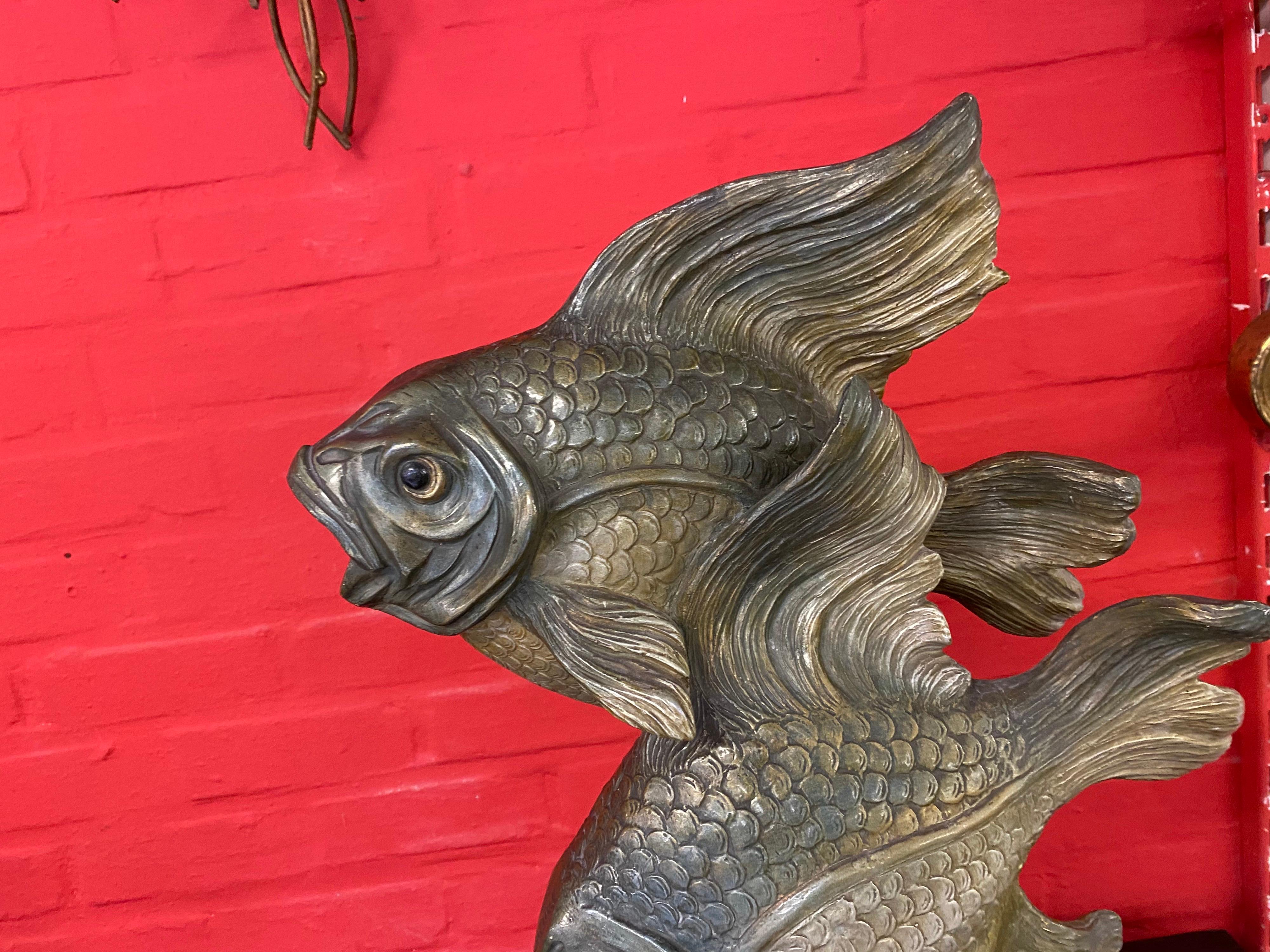 Abalone Art Deco Sculpture, Representing 2 Terracotta Fish on a Macassar Base circa 1930 For Sale