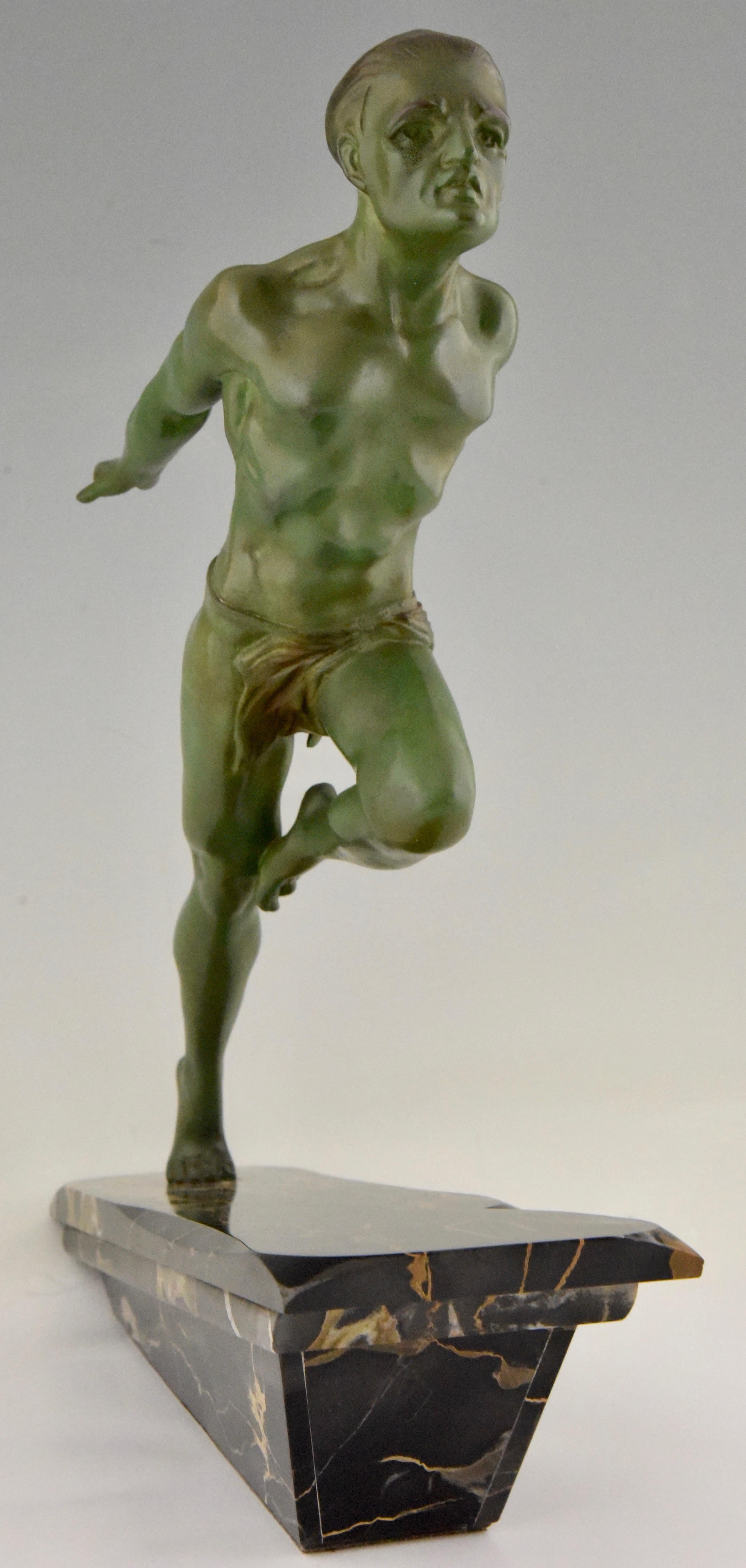 French Art Deco Sculpture Running Man or Athlete L. Valderi, France, 1930