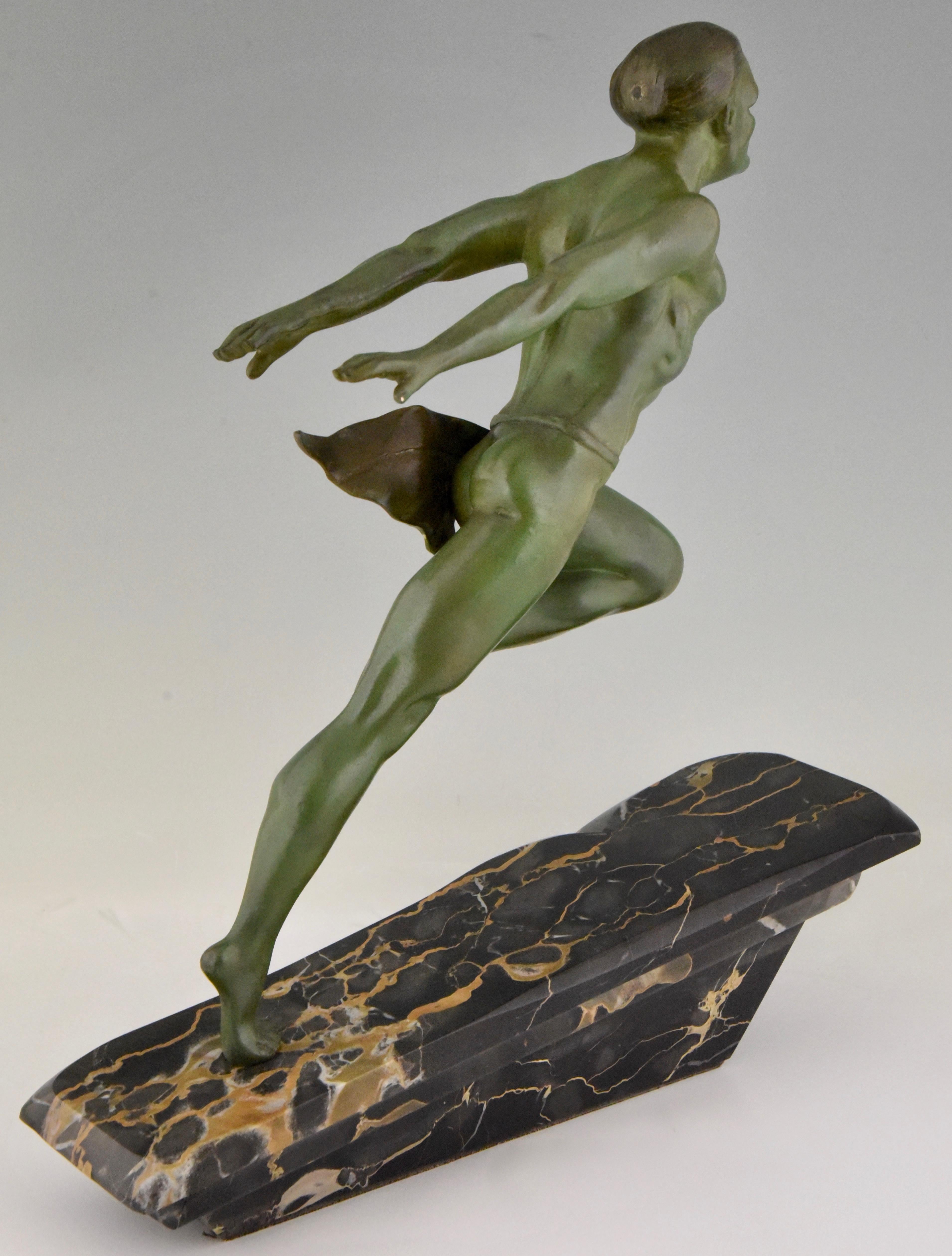 Metal Art Deco Sculpture Running Man or Athlete L. Valderi, France, 1930