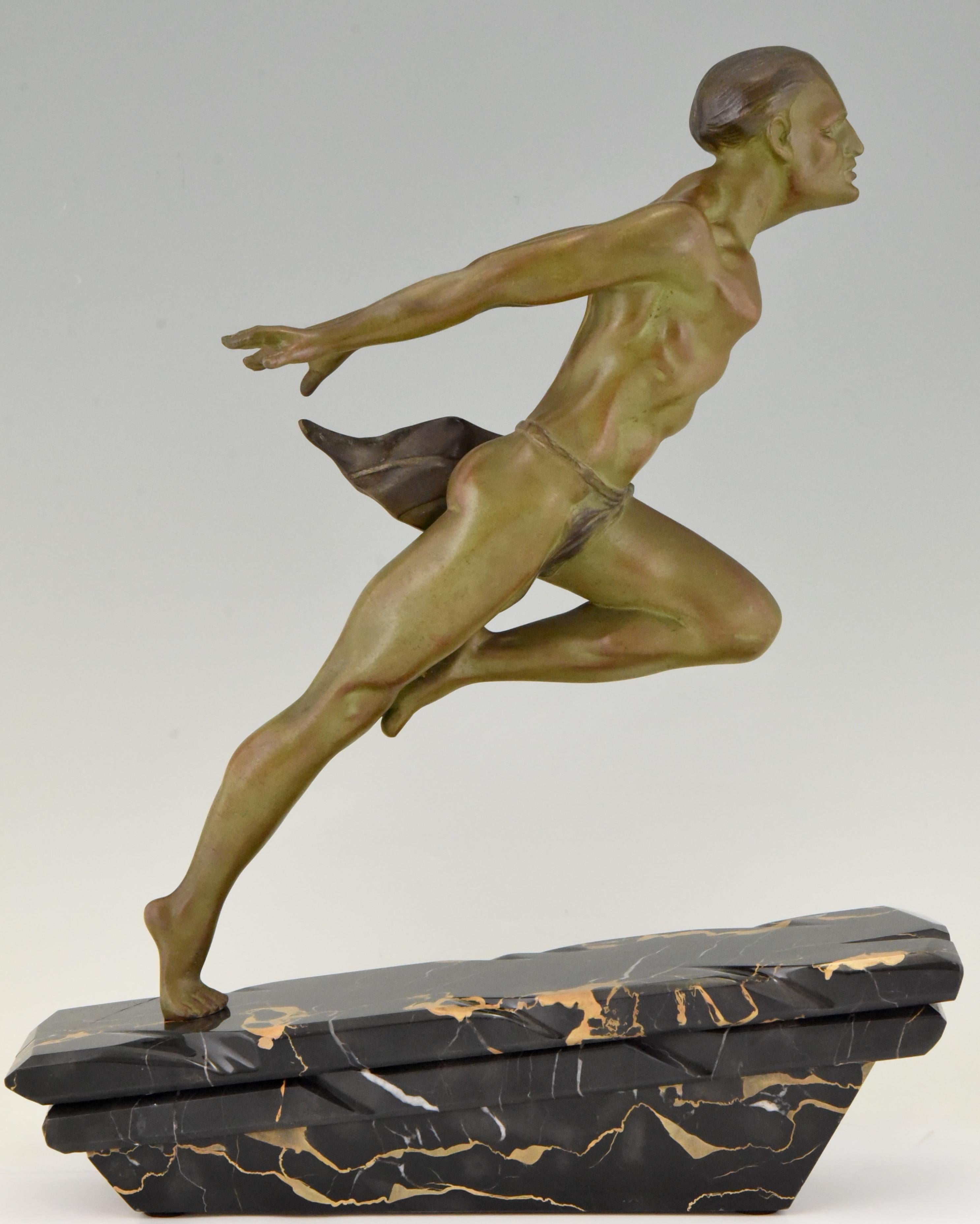 Metal Art Deco Sculpture Running Man or Athlète L. Valderi, France, 1930