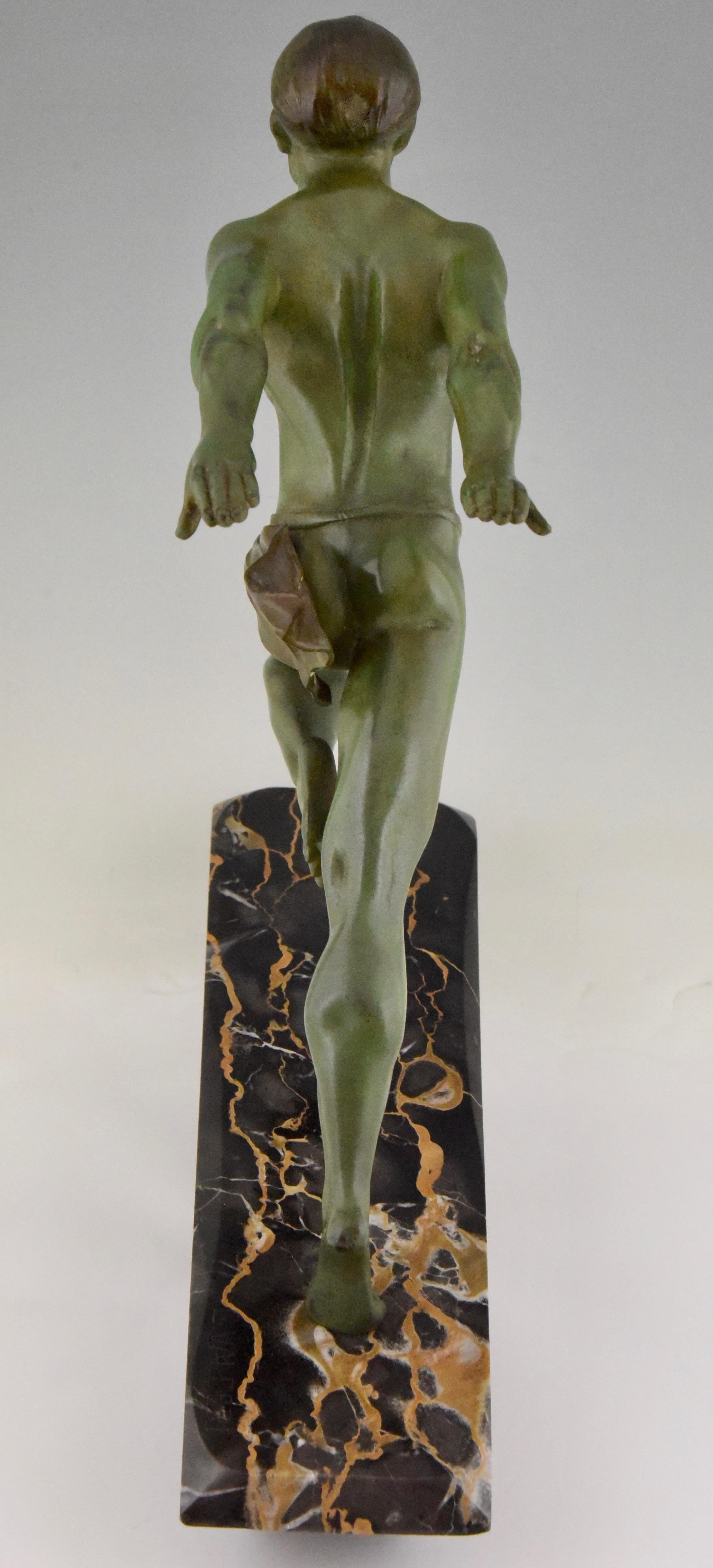 Art Deco Sculpture Running Man or Athlete L. Valderi, France, 1930 1