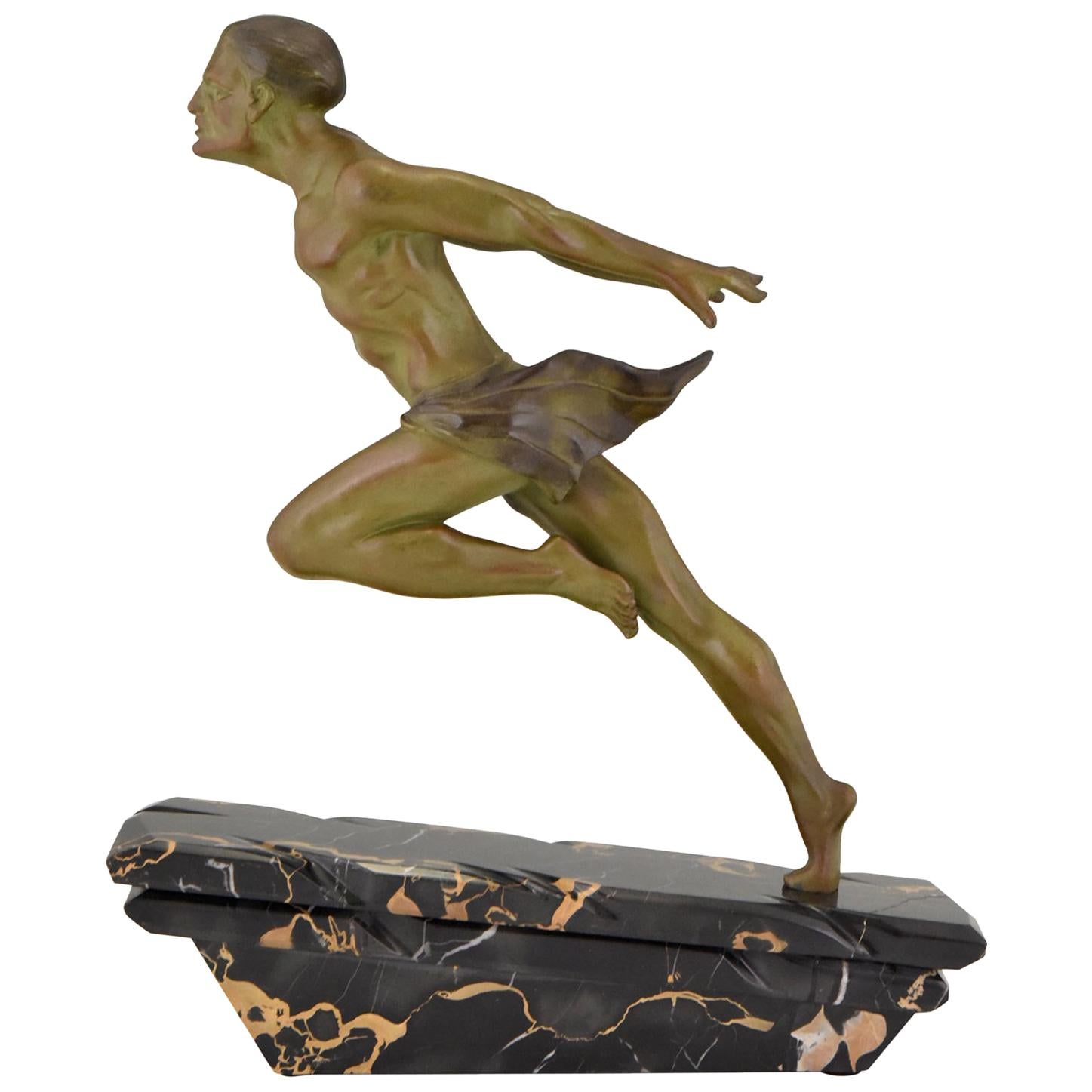 Art Deco Sculpture Running Man or Athlète L. Valderi, France, 1930