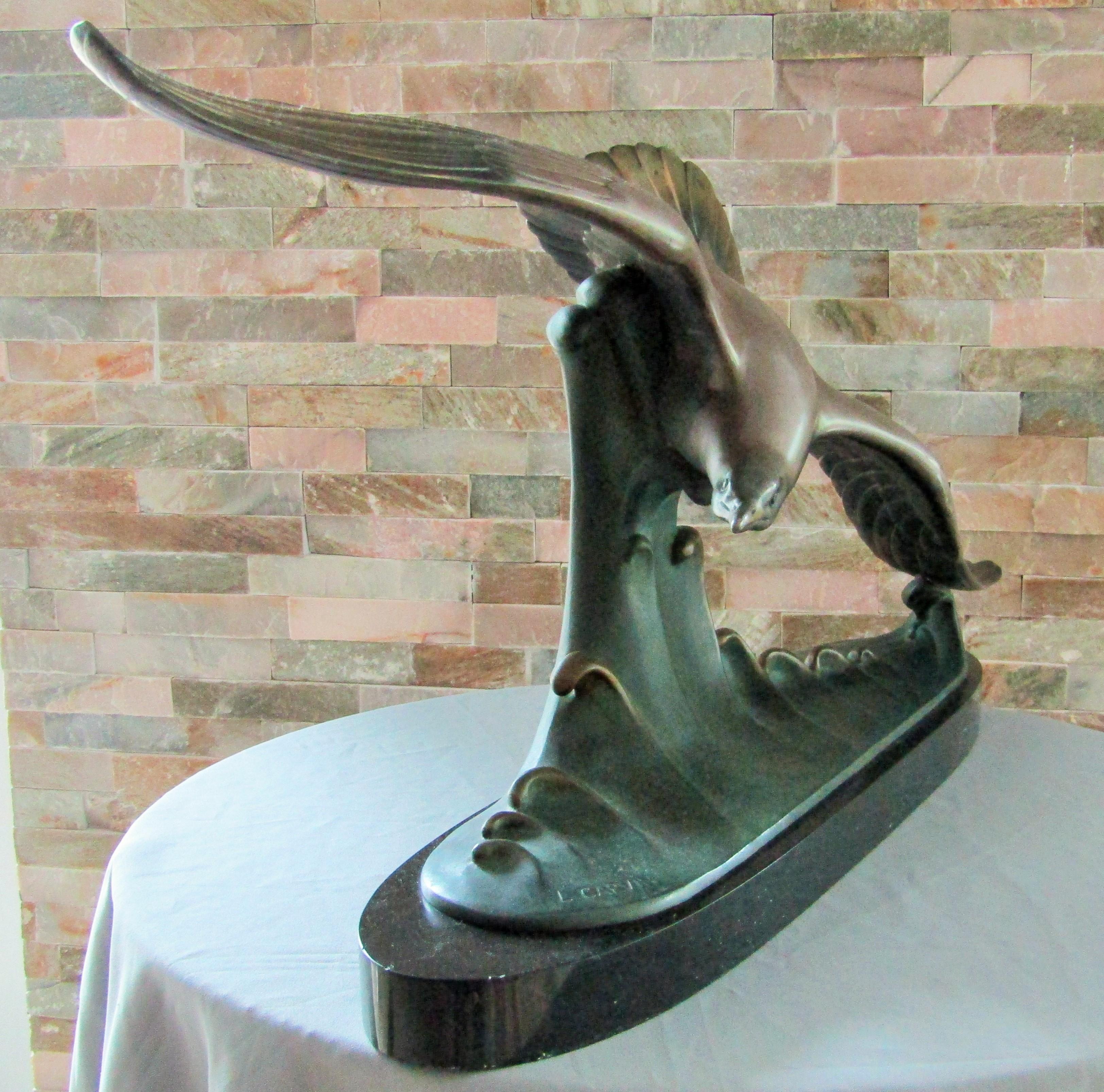 Art déco Sculpture mouette Art Déco par Carvin