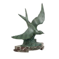 Art Deco Sculpture Seagull on Marble Base Bronze Patina 51cm
