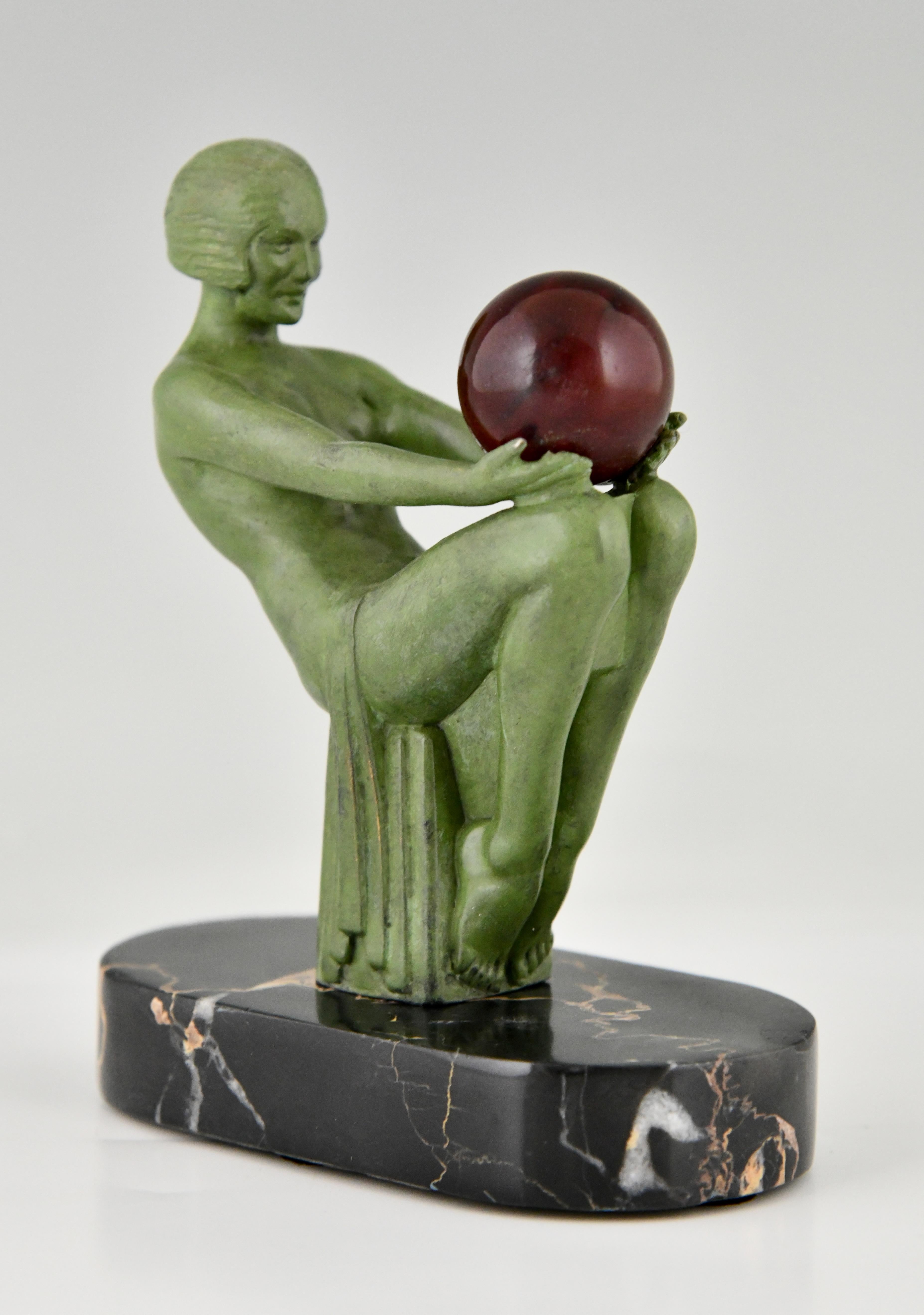 Mid-20th Century Art Deco sculpture seated nude with ball signed by Max Le Verrier France 1930