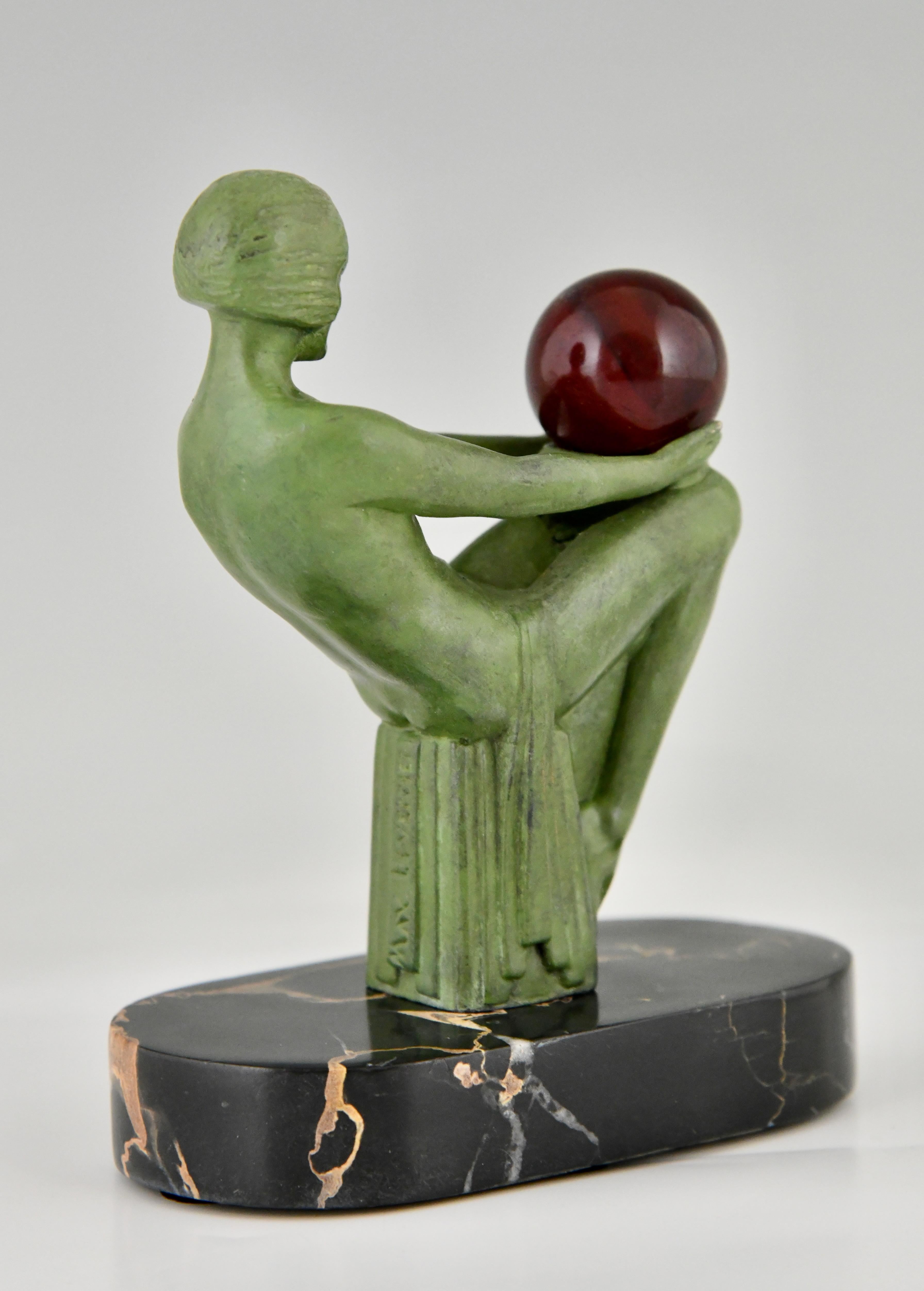 Art Deco sculpture seated nude with ball signed by Max Le Verrier France 1930 1