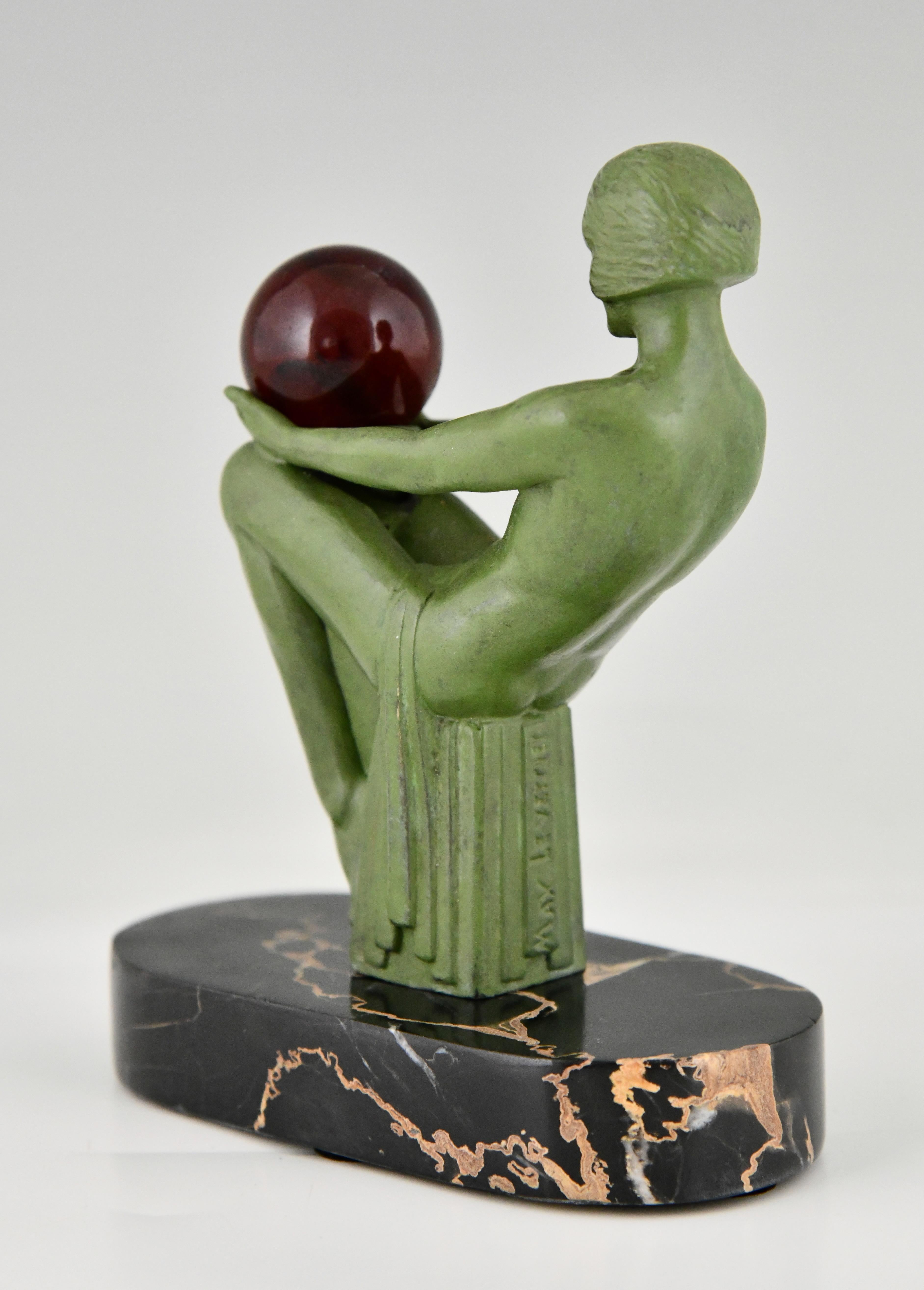 Art Deco sculpture seated nude with ball signed by Max Le Verrier France 1930 3