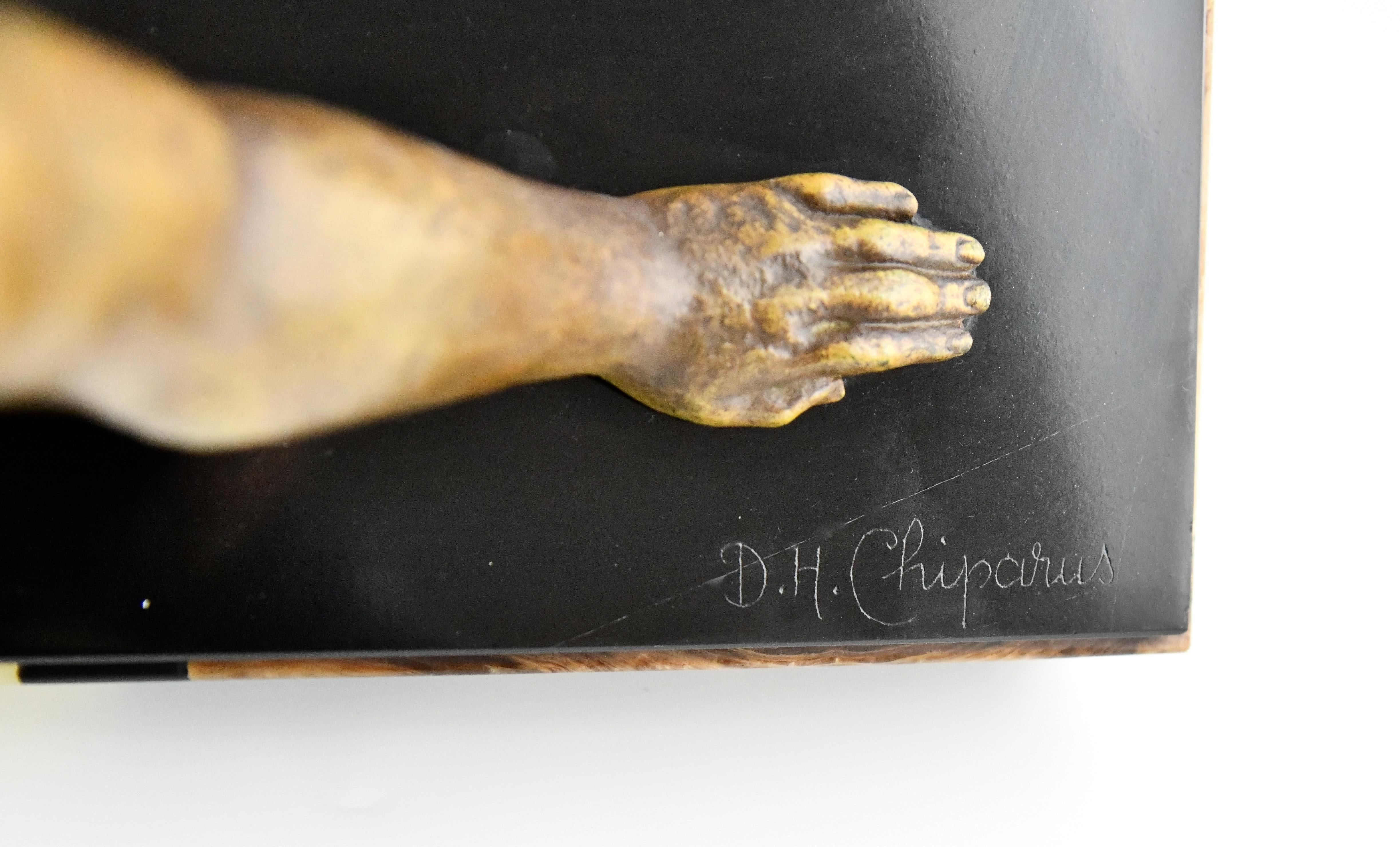 Sculpture Art Déco Nu assis avec coquillage de D.H. Chiparus l'Echo 1930 3