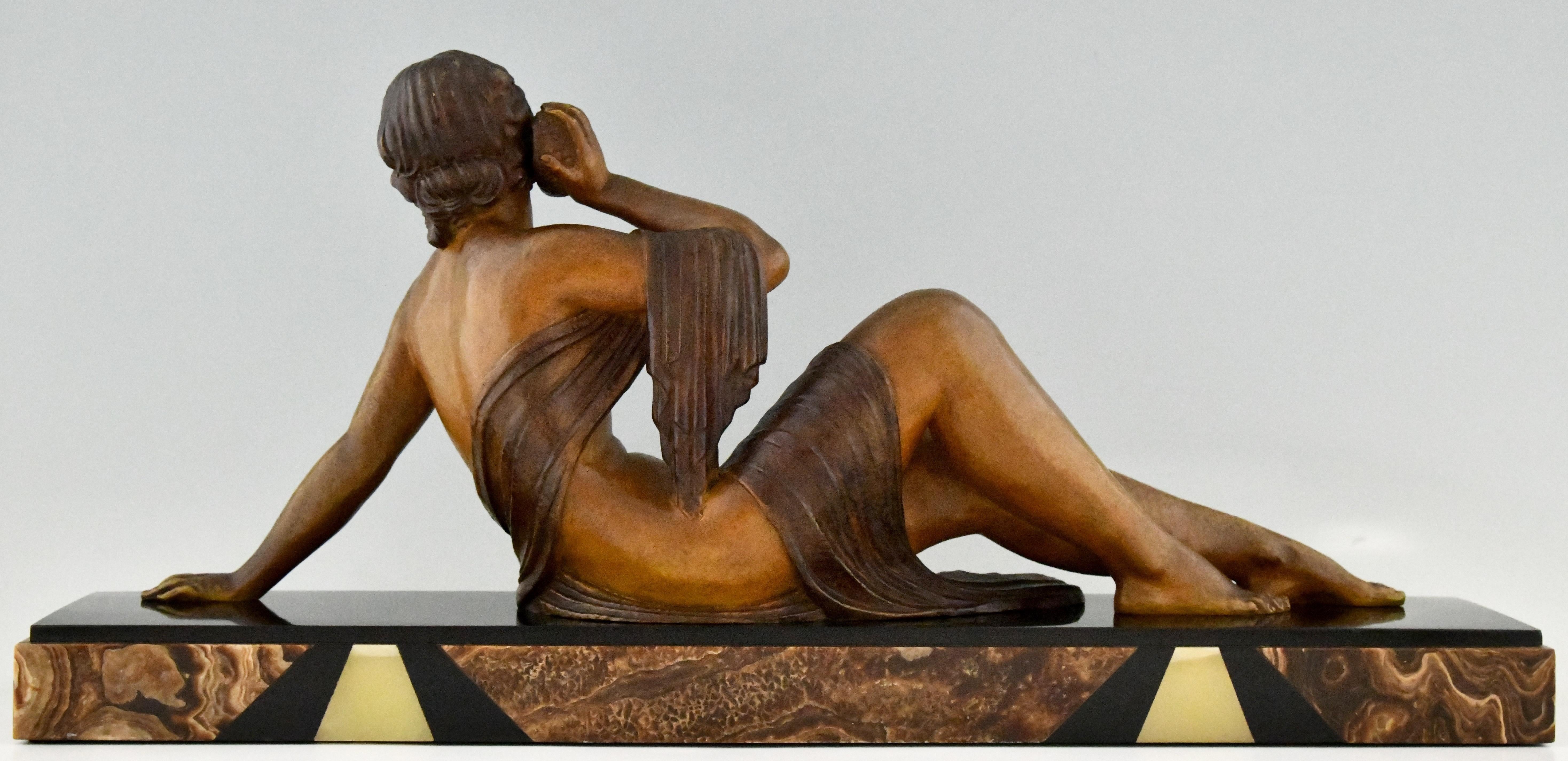 European Art Deco Sculpture Seated Nude with Shell by D.H. Chiparus the Echo 1930