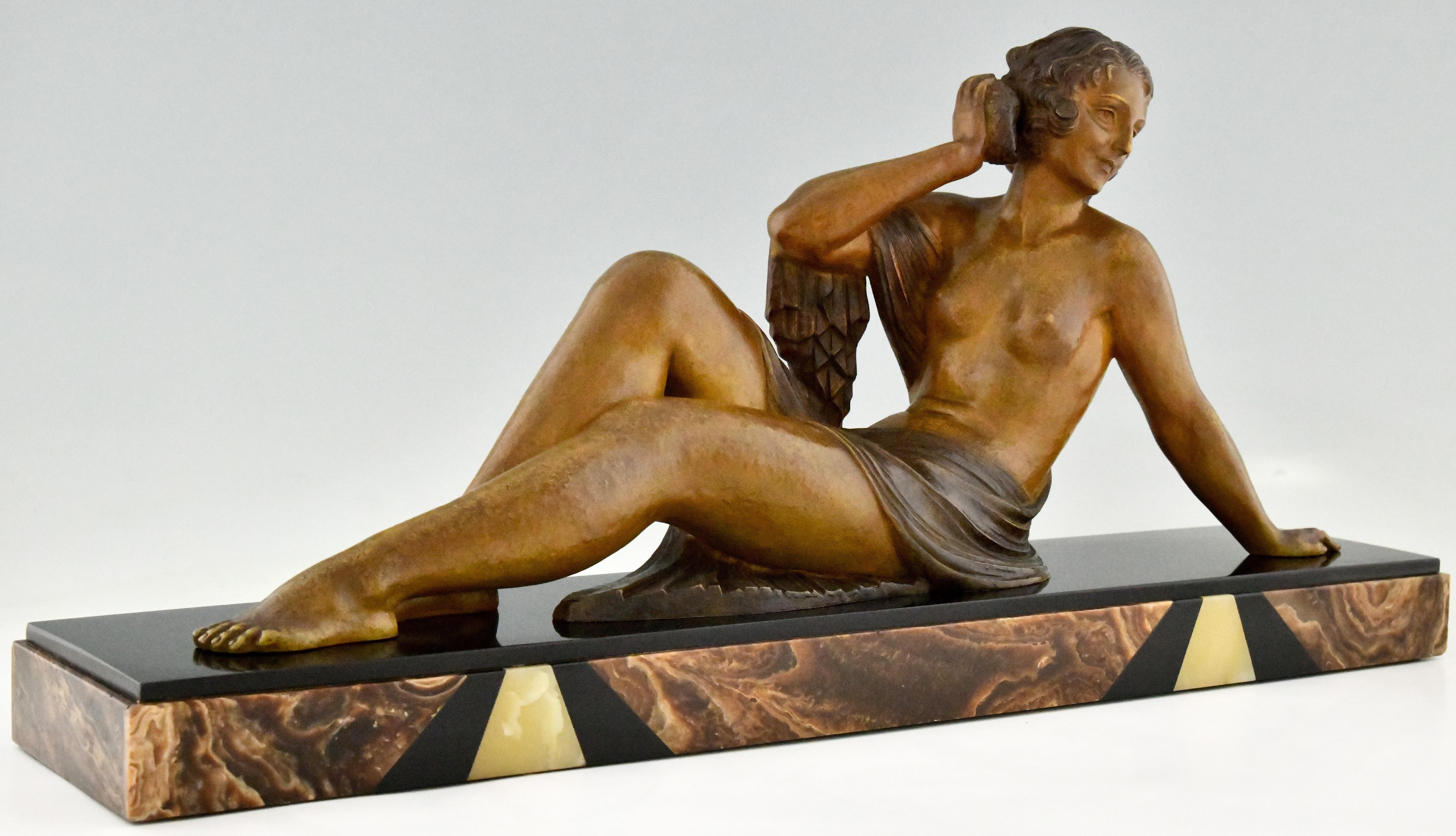 Mid-20th Century Art Deco Sculpture Seated Nude with Shell by D.H. Chiparus the Echo 1930