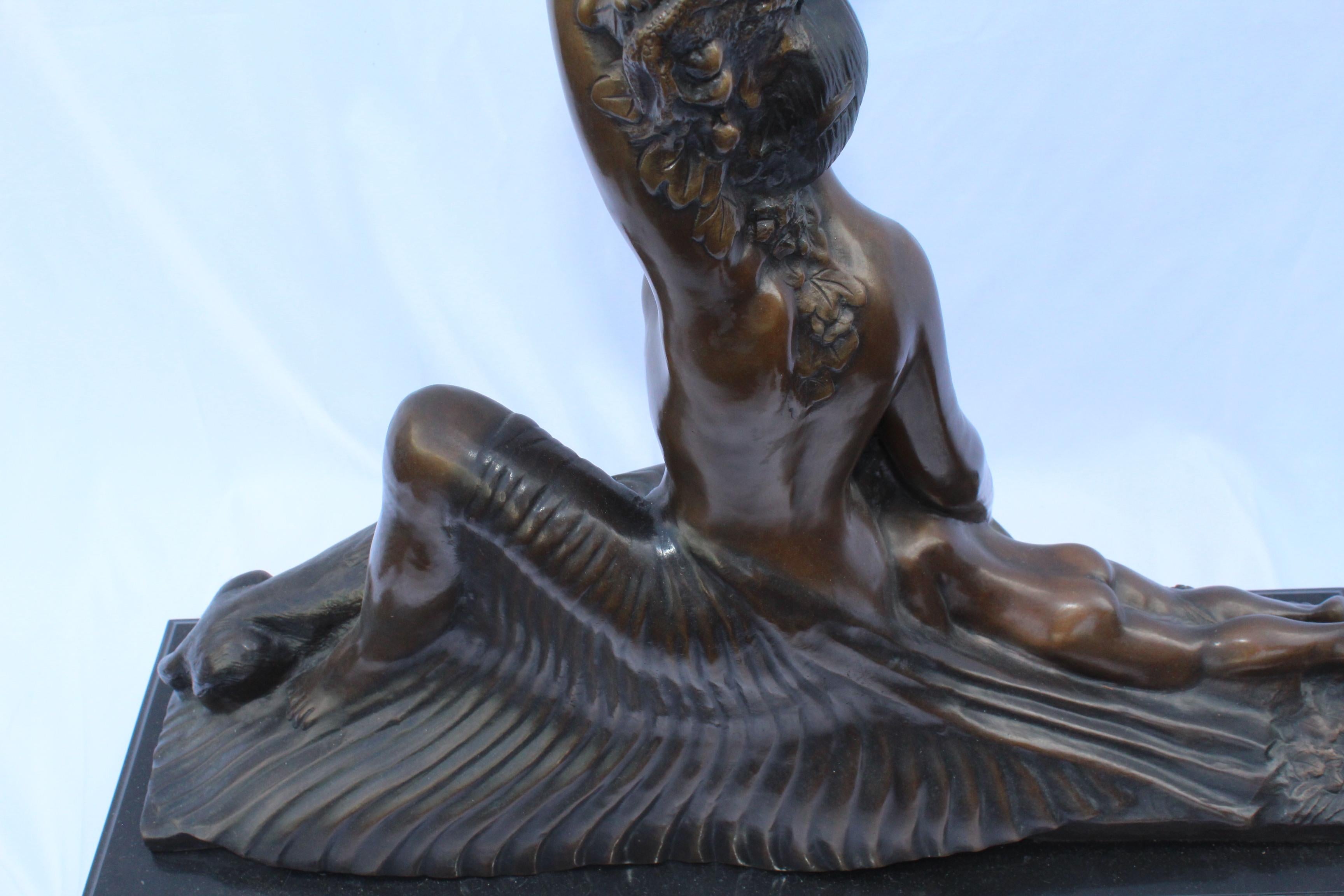 Art Deco Sculpture, Semi-Nude Girl with Boy and Dog After Delandre Large For Sale 2