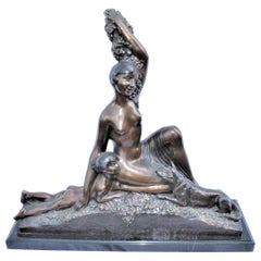 Art Deco Sculpture, Semi-Nude Girl with Boy and Dog after Delandre Large