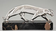 Art Deco Sculpture Silvered Bronze Panther Luc, France, 1930