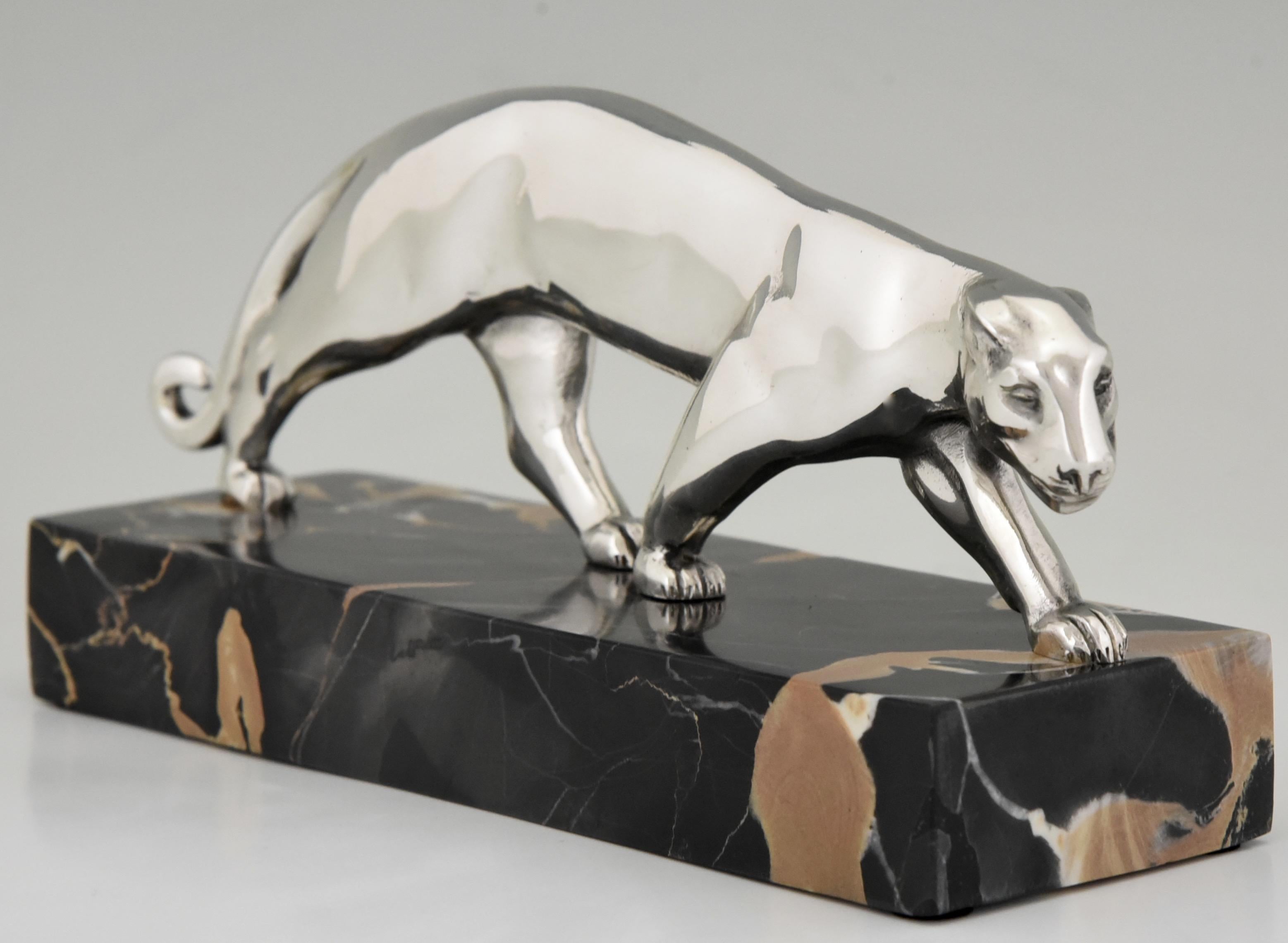 French Art Deco Sculpture Silvered Bronze Panther Luc, France, 1930