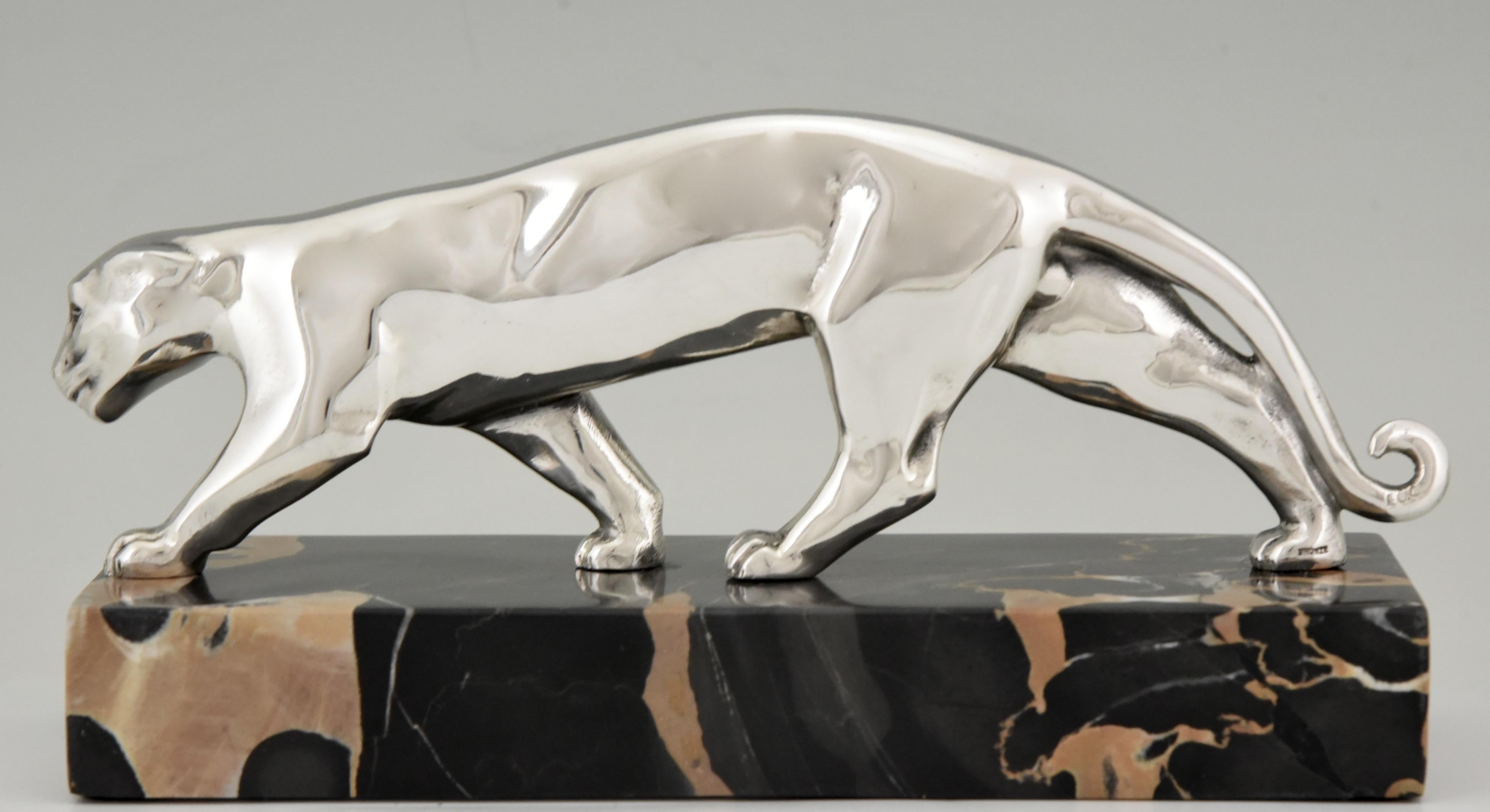 Art Deco Sculpture Silvered Bronze Panther Luc, France, 1930 1