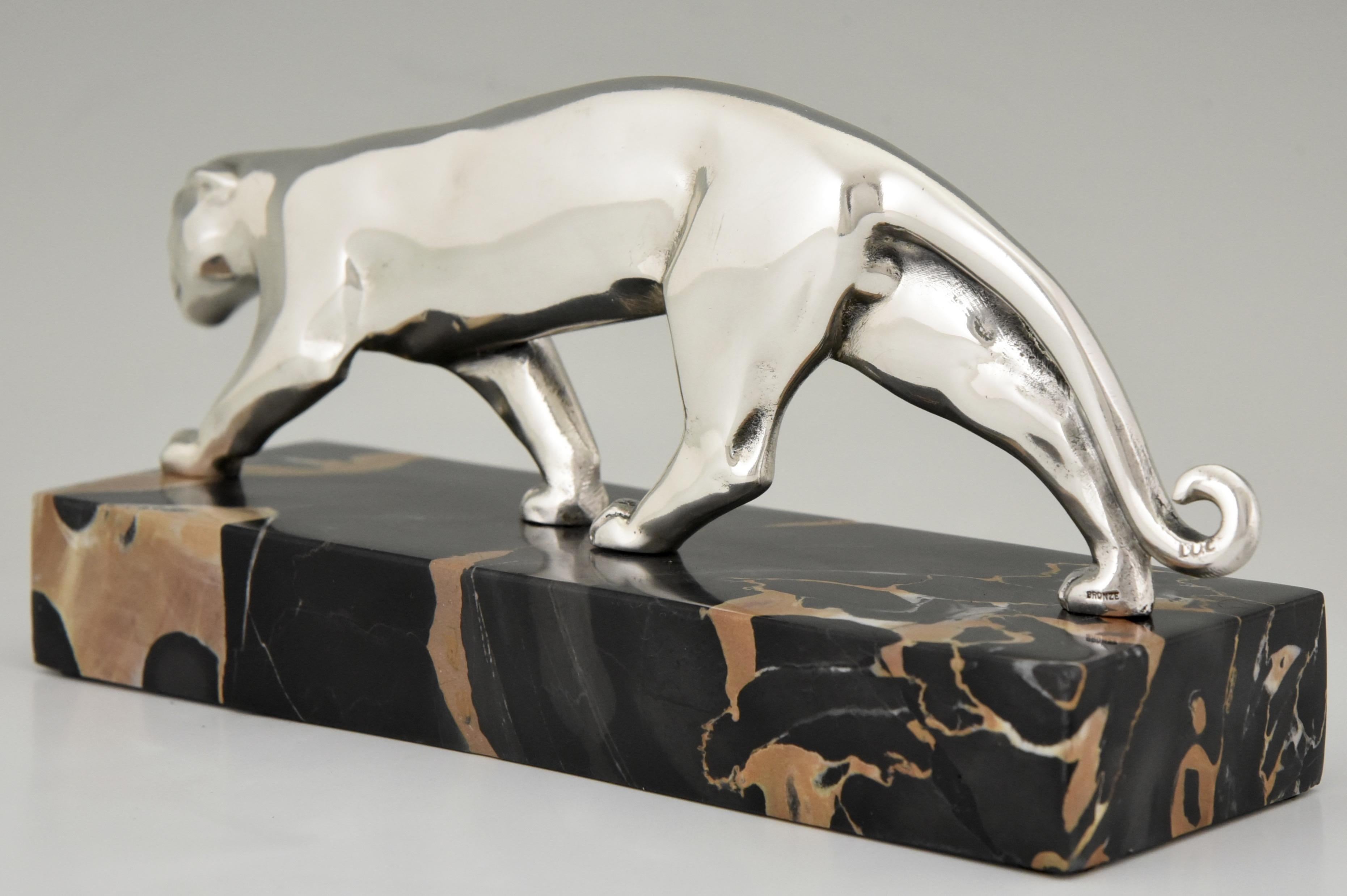 Art Deco Sculpture Silvered Bronze Panther Luc, France, 1930 2