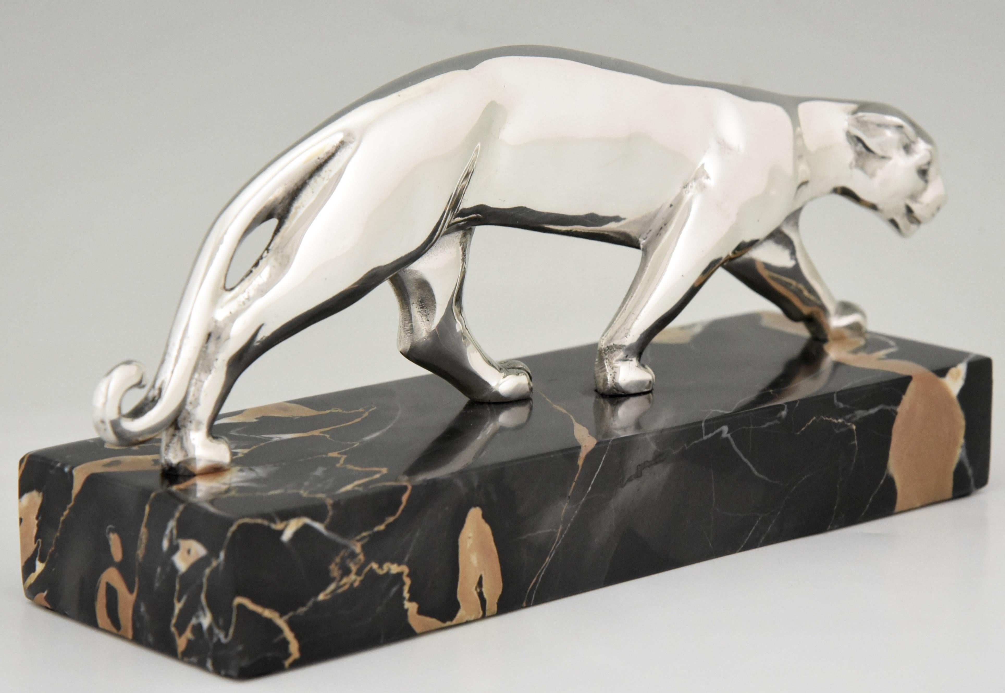 Art Deco Sculpture Silvered Bronze Panther Luc, France, 1930 4