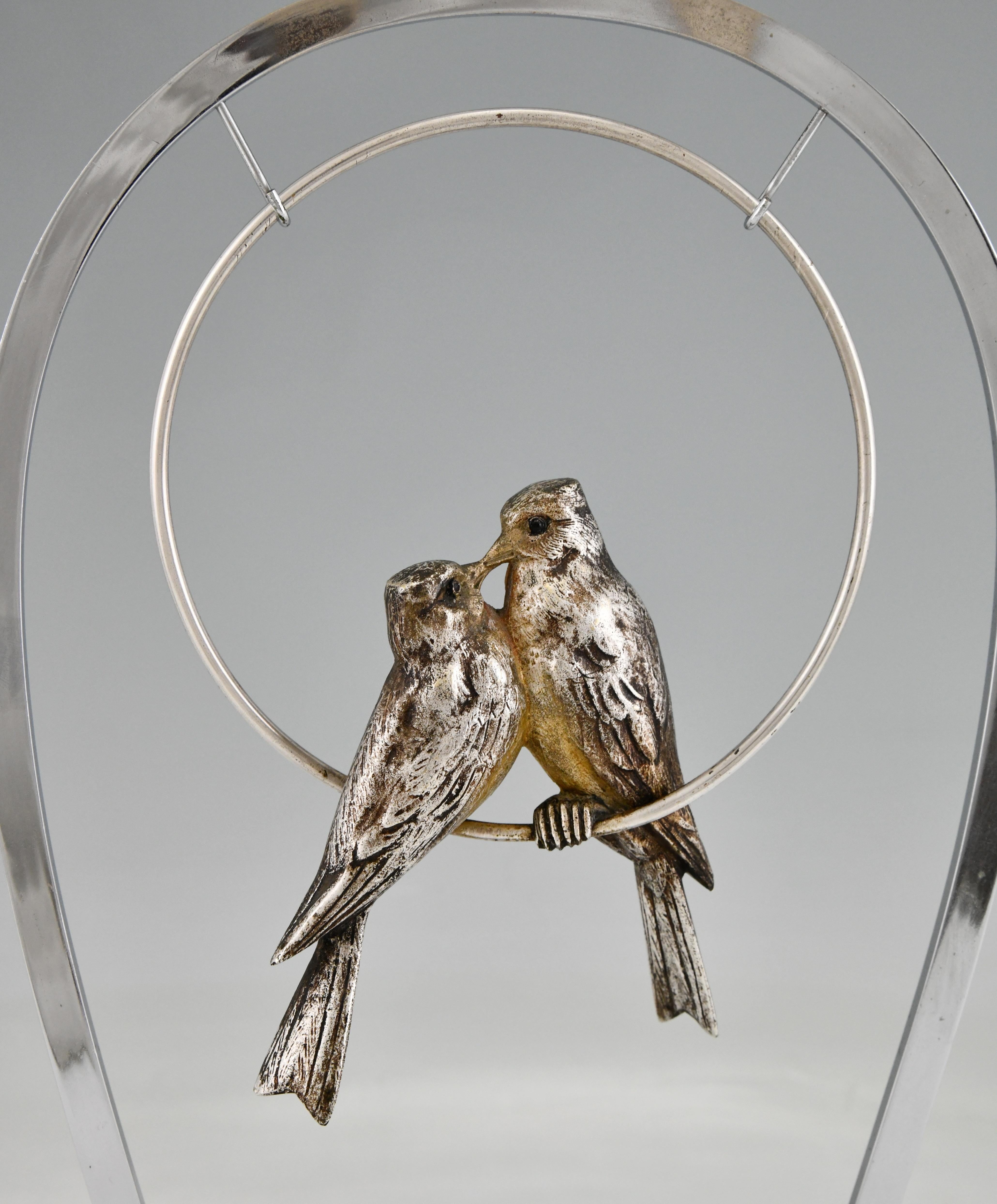 Art Deco Sculpture Silvered Bronze Sculpture Birds on Swing De Roche France 1930 5